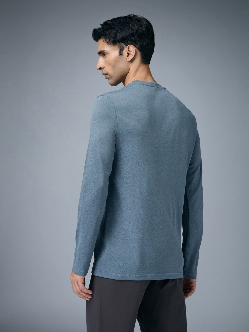 Technosport Melange Doule Cool Slim Fit Crew Neck Fullsleeve Tshirt - OR47 - BLUE STONE