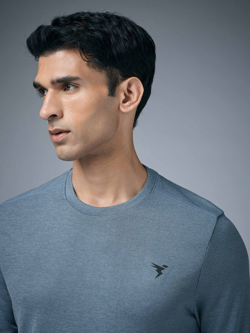 Technosport Melange Doule Cool Slim Fit Crew Neck Fullsleeve Tshirt - OR47 - BLUE STONE
