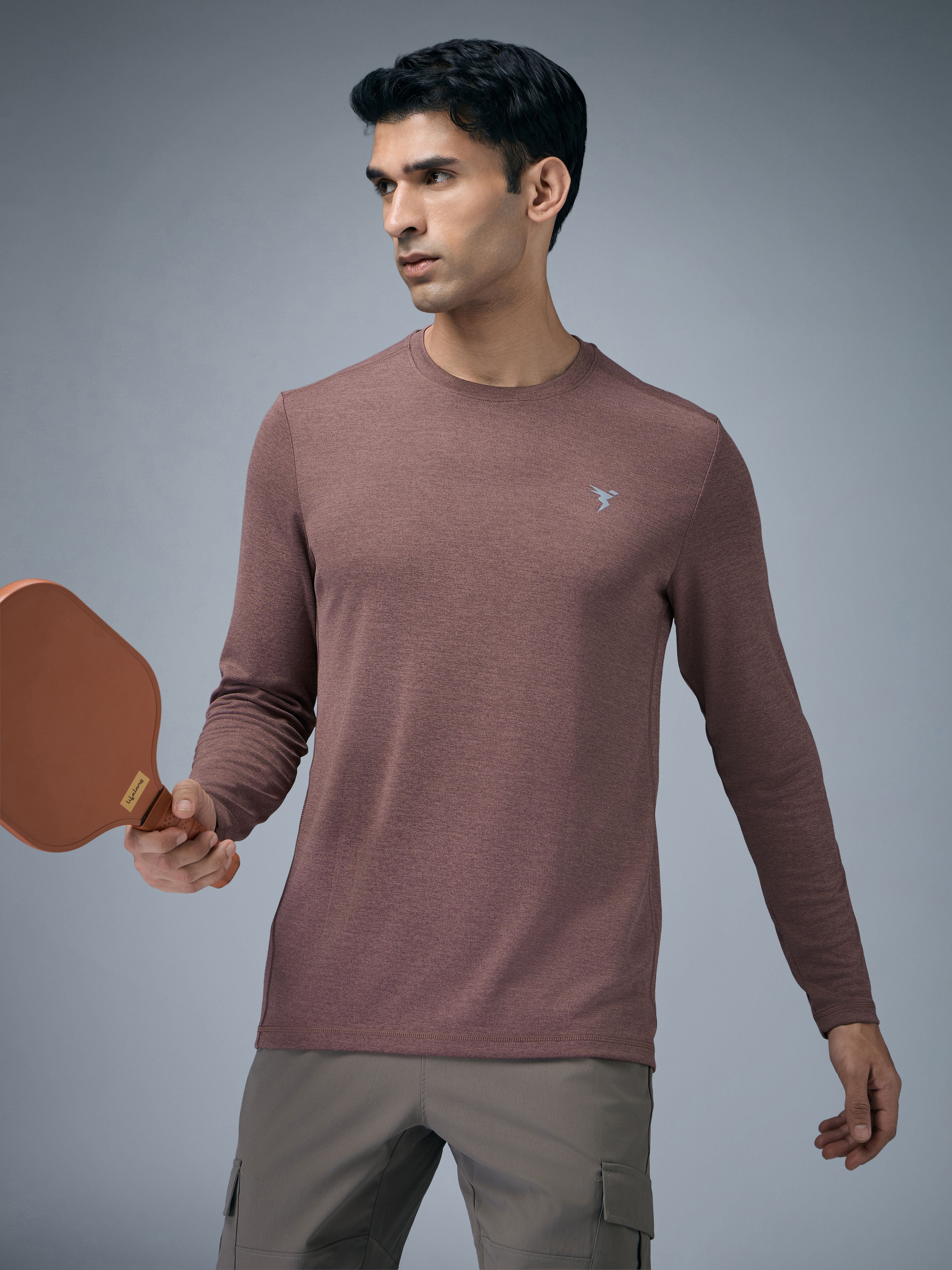 Technosport Melange Doule Cool Slim Fit Crew Neck Fullsleeve Tshirt - OR47 - CHILLI FLAKES