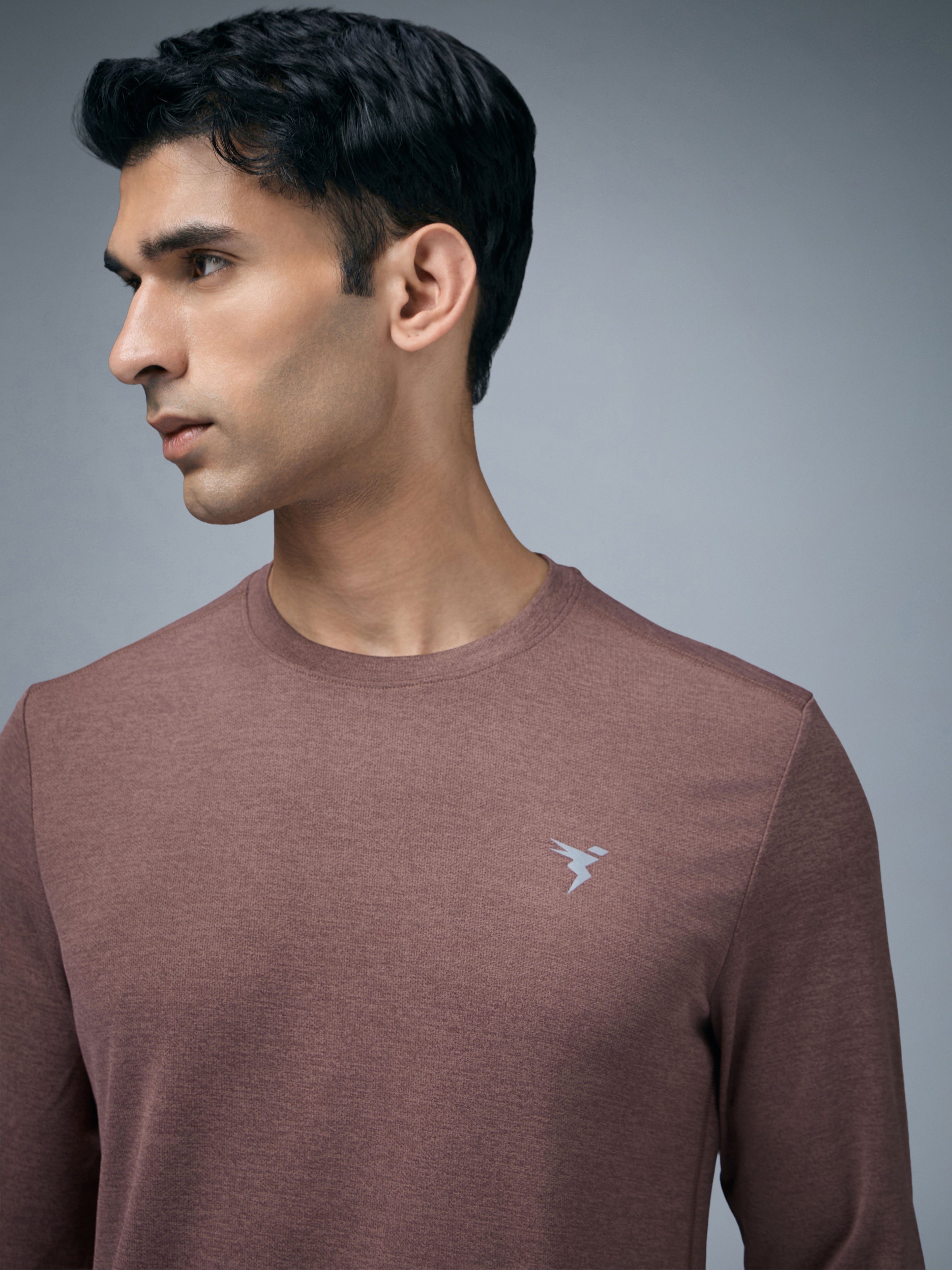 Technosport Melange Doule Cool Slim Fit Crew Neck Fullsleeve Tshirt - OR47 - CHILLI FLAKES