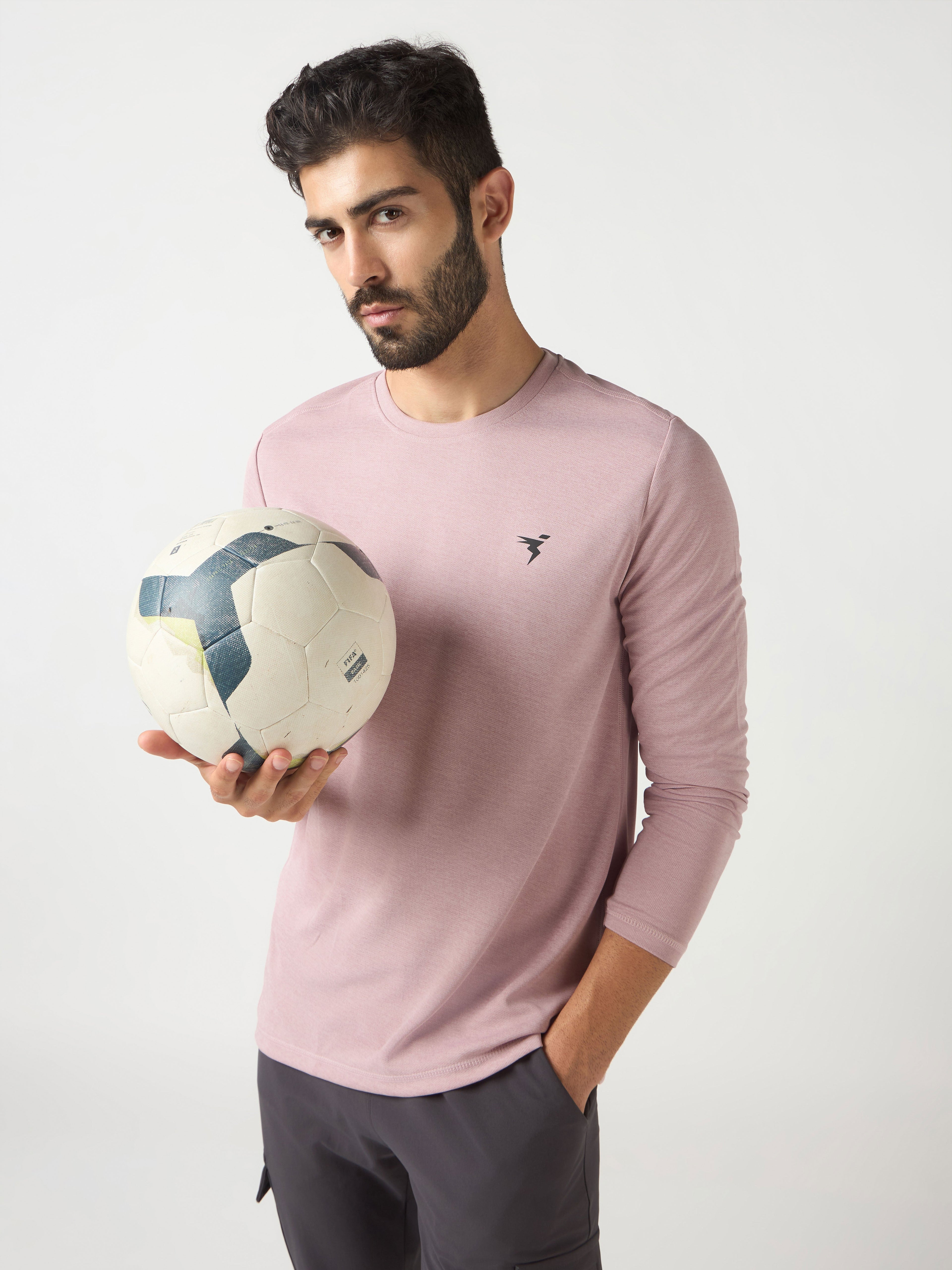 Technosport Melange Doule Cool Slim Fit Crew Neck Fullsleeve Tshirt - OR47 - DUSTY PINK