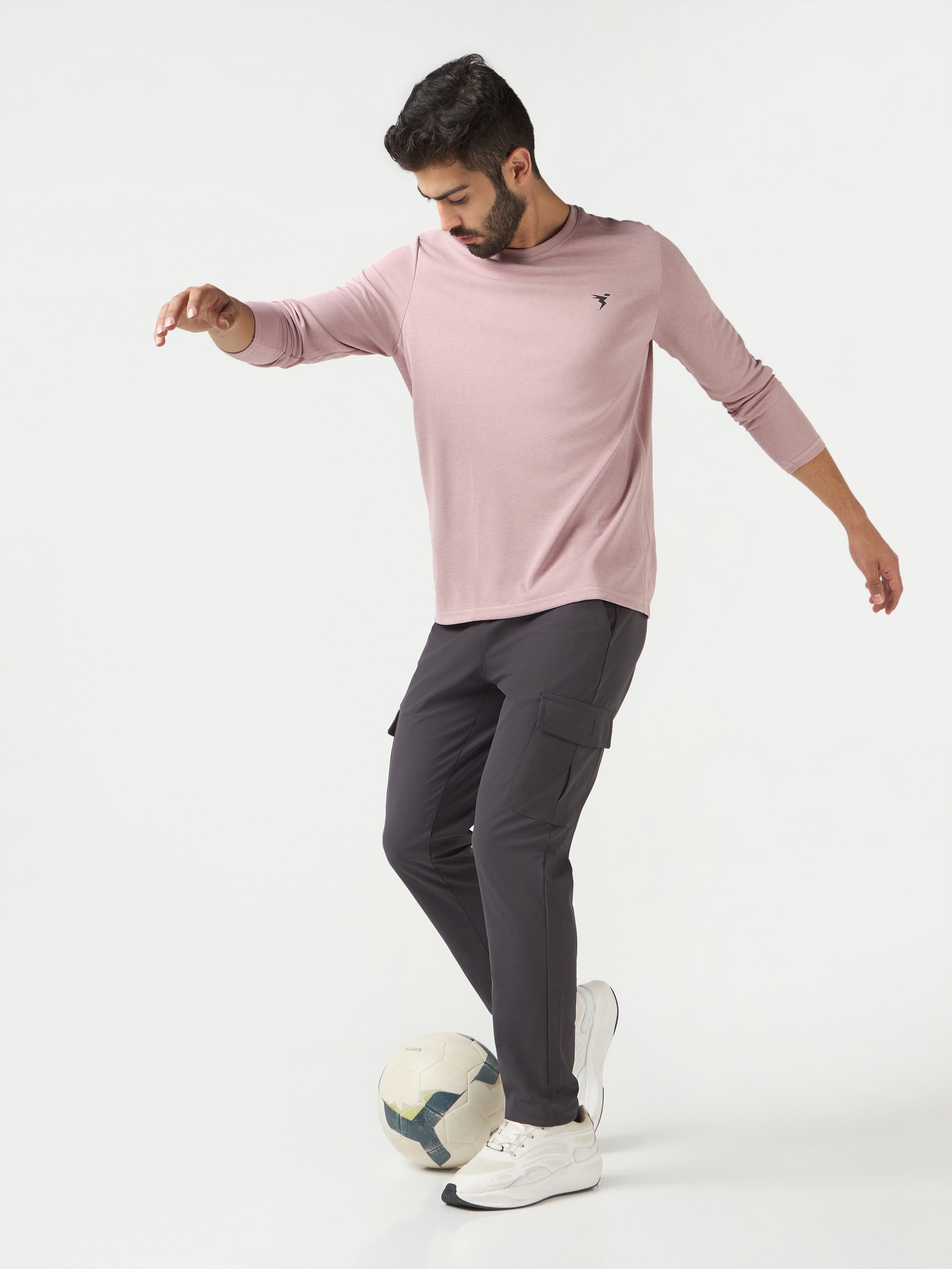 Technosport Melange Doule Cool Slim Fit Crew Neck Fullsleeve Tshirt - OR47 - DUSTY PINK