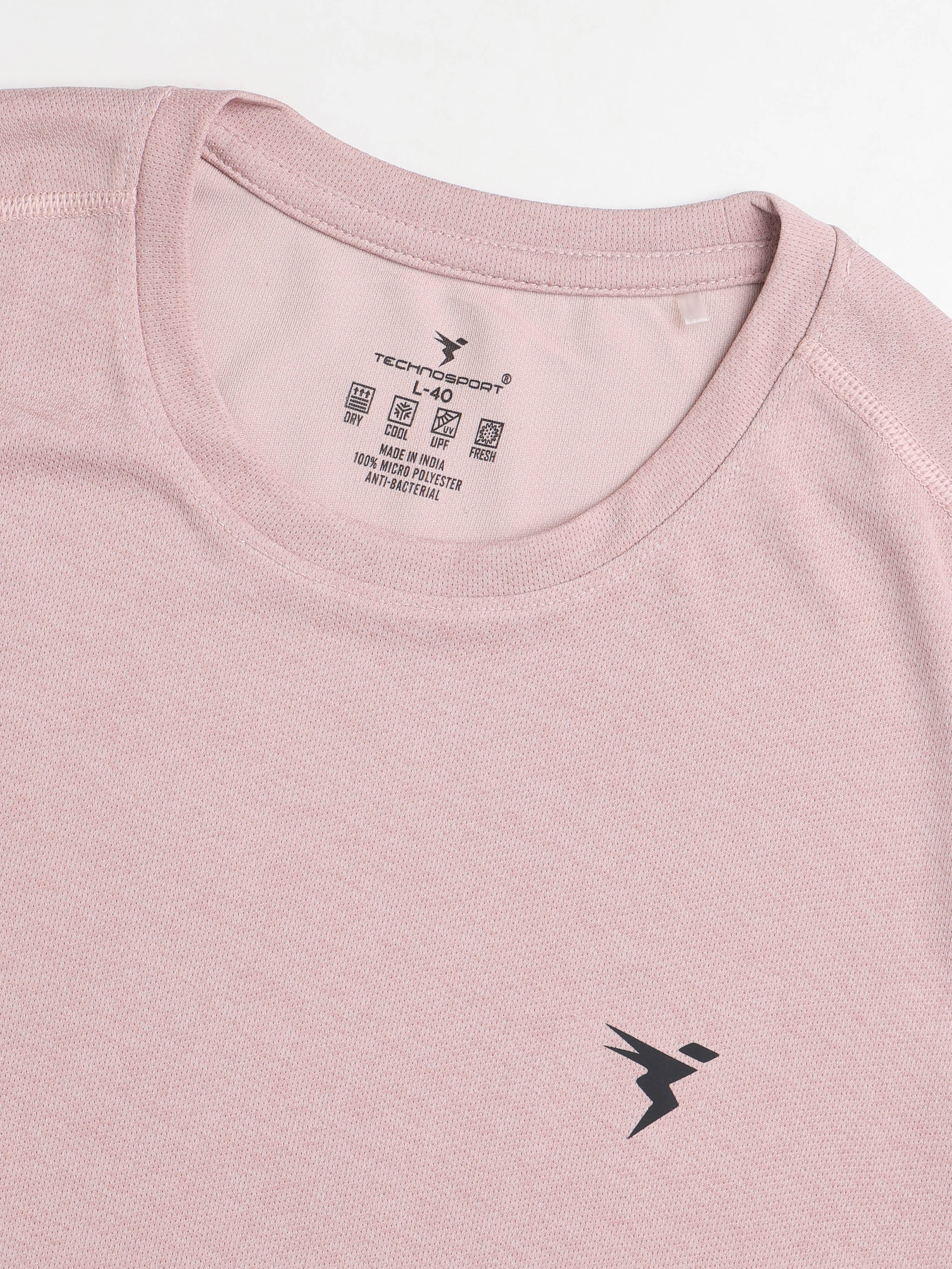 Technosport Melange Doule Cool Slim Fit Crew Neck Fullsleeve Tshirt - OR47 - DUSTY PINK
