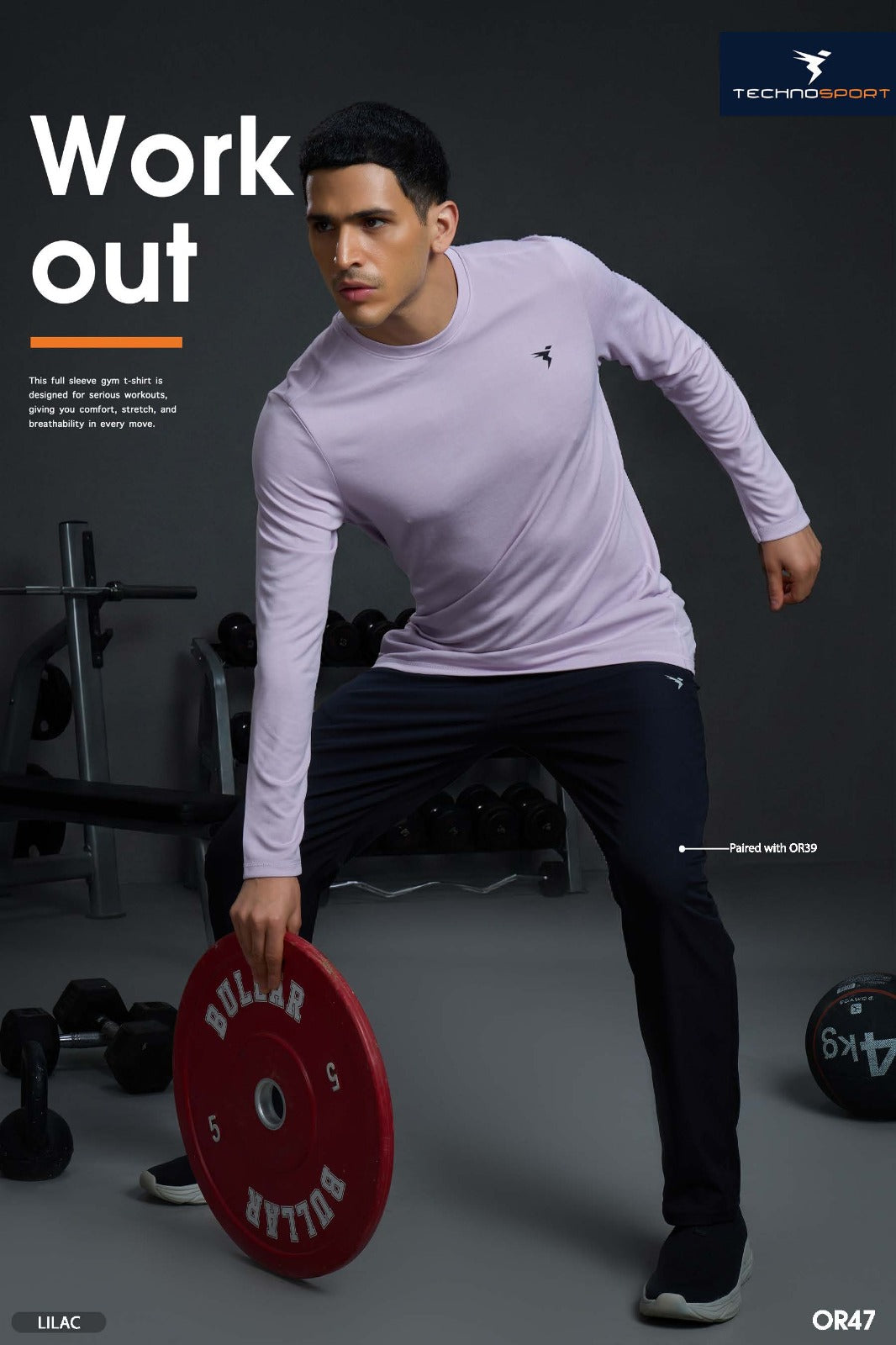 Technosport Melange Doule Cool Slim Fit Crew Neck Fullsleeve Tshirt - OR47 - LILAC B