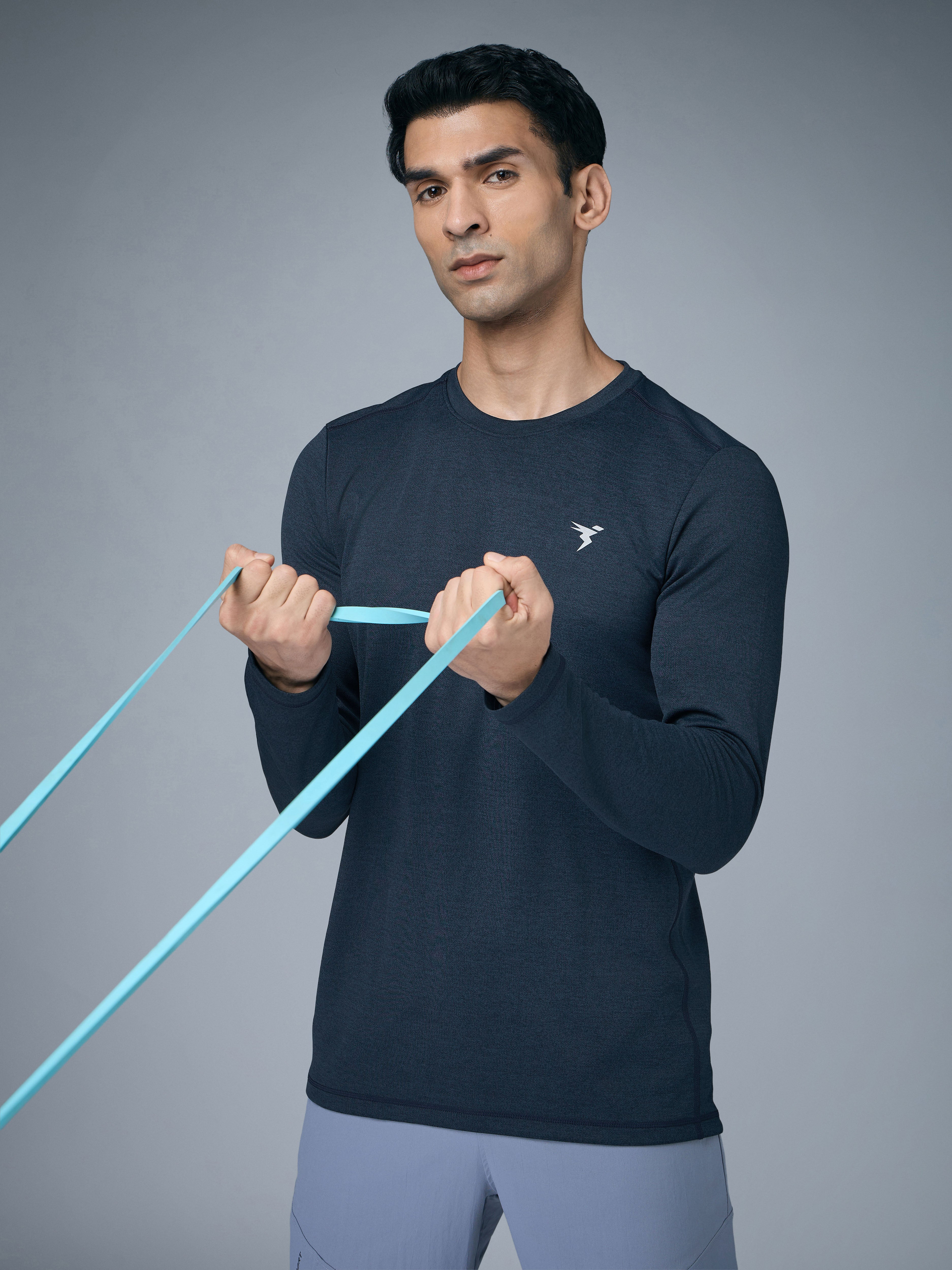 Technosport Melange Doule Cool Slim Fit Crew Neck Fullsleeve Tshirt - OR47 - NAVY B