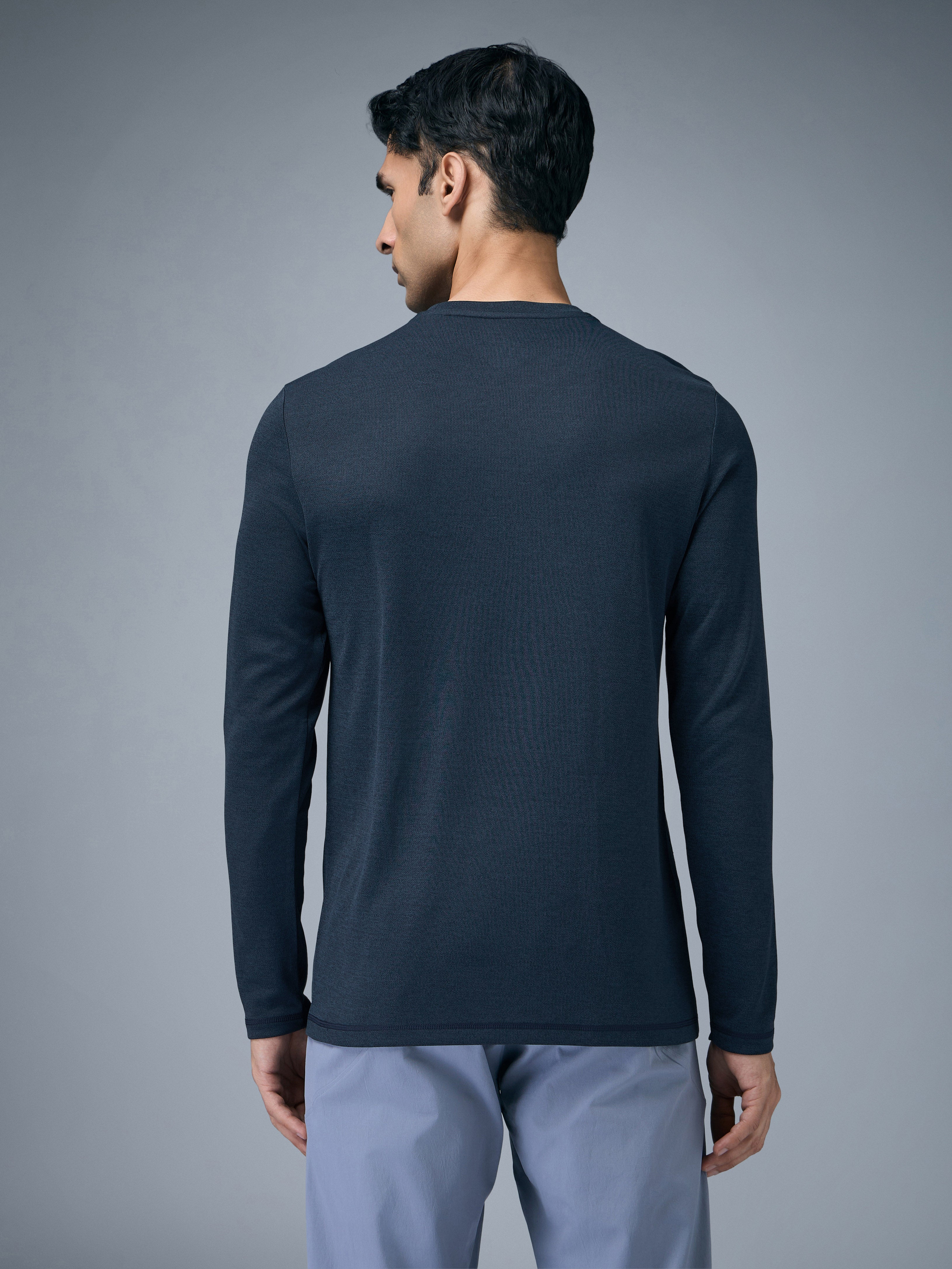 Technosport Melange Doule Cool Slim Fit Crew Neck Fullsleeve Tshirt - OR47 - NAVY B