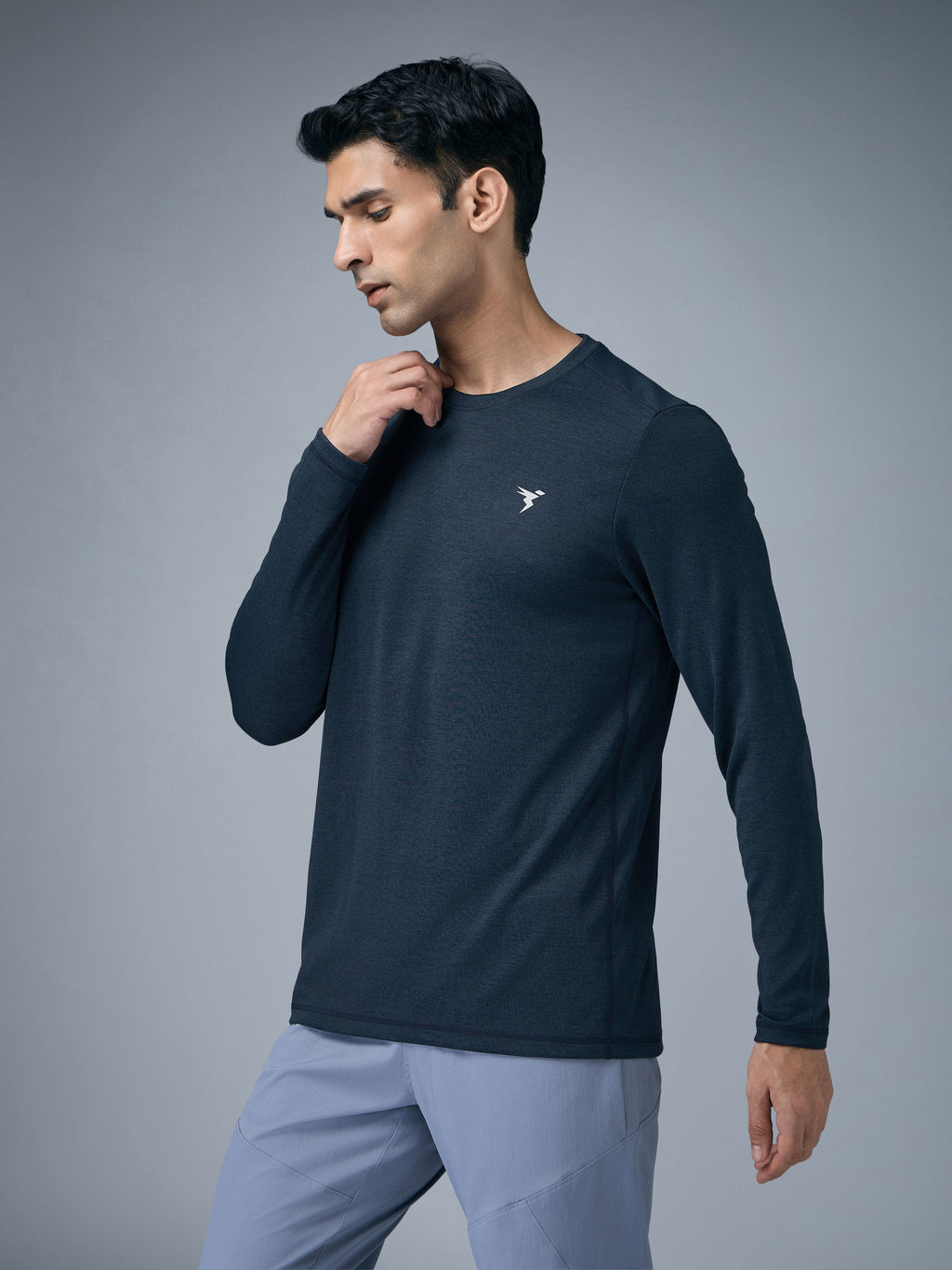 Technosport Melange Doule Cool Slim Fit Crew Neck Fullsleeve Tshirt - OR47 - NAVY B