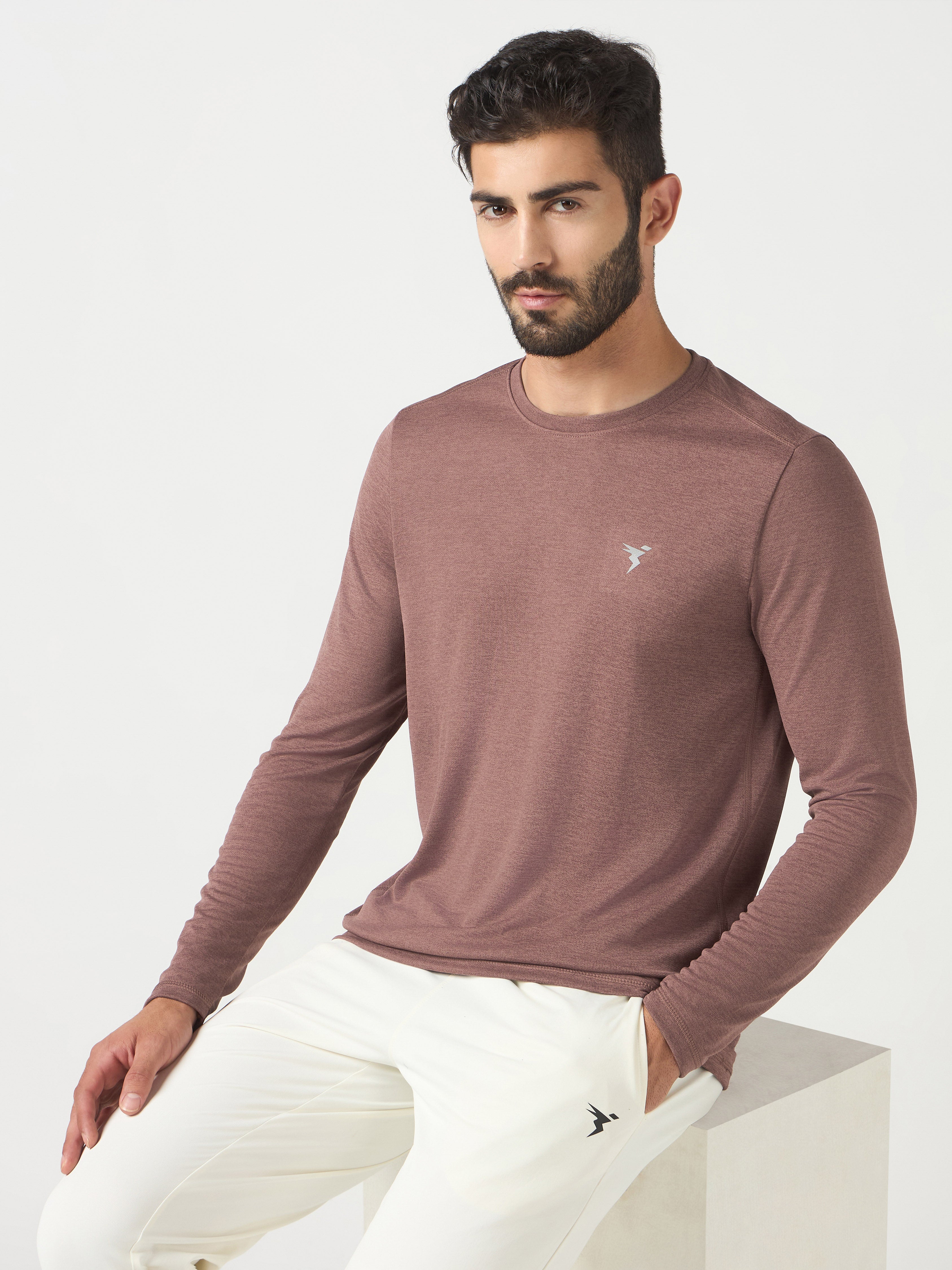 Technosport Melange Doule Cool Slim Fit Crew Neck Fullsleeve Tshirt - OR47 - OX BLOOD RED