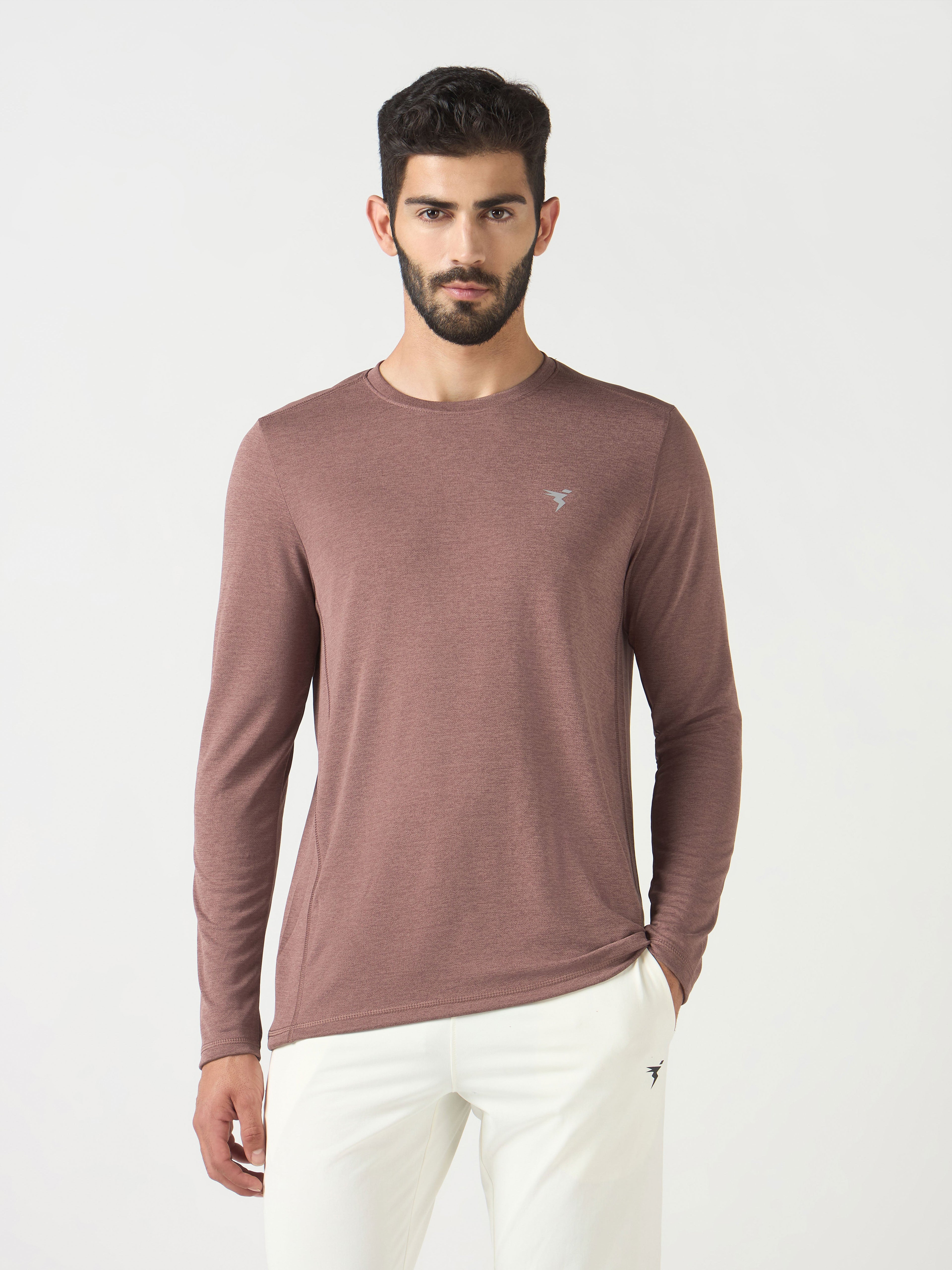 Technosport Melange Doule Cool Slim Fit Crew Neck Fullsleeve Tshirt - OR47 - OX BLOOD RED