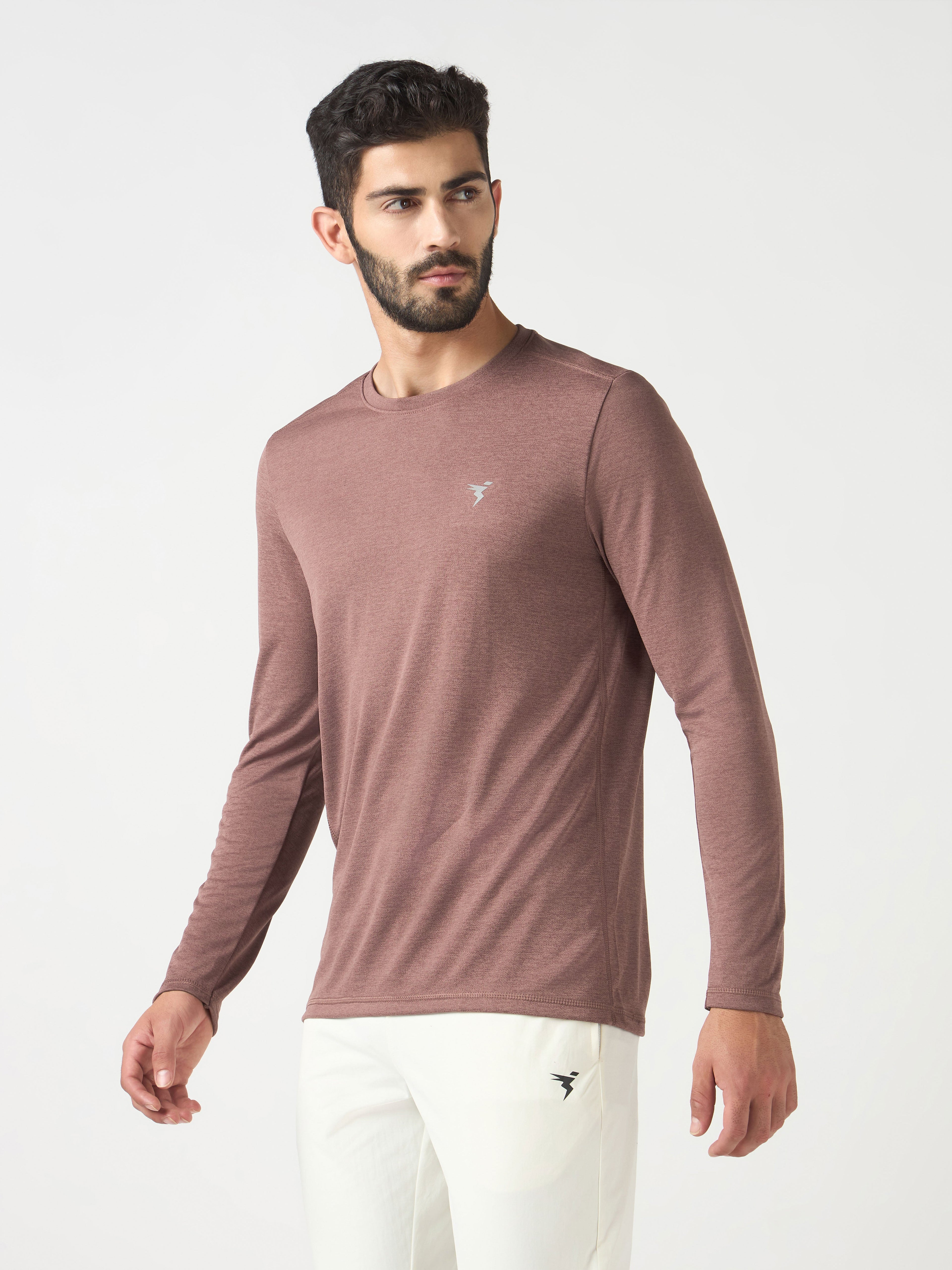 Technosport Melange Doule Cool Slim Fit Crew Neck Fullsleeve Tshirt - OR47 - OX BLOOD RED