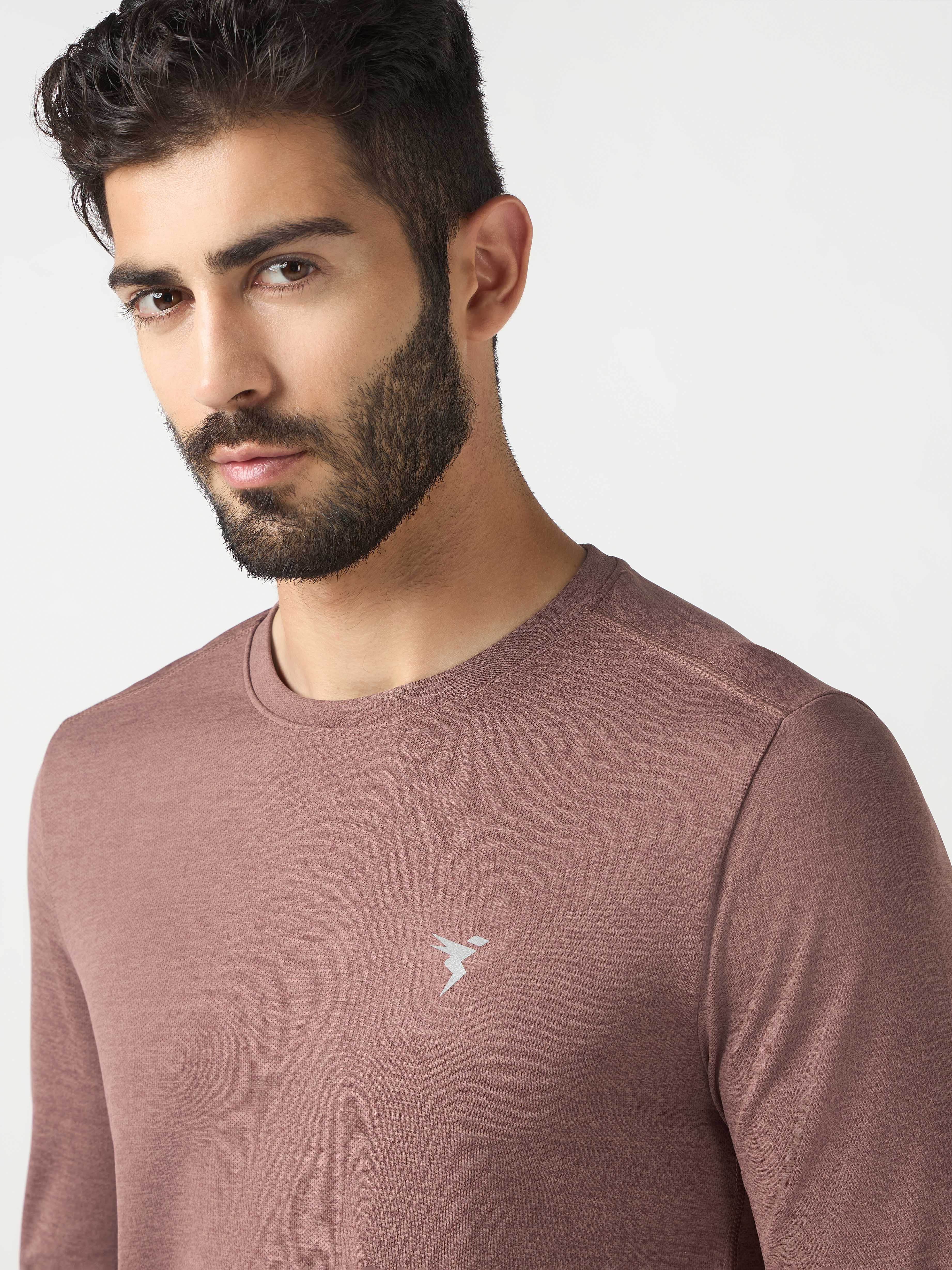 Technosport Melange Doule Cool Slim Fit Crew Neck Fullsleeve Tshirt - OR47 - OX BLOOD RED