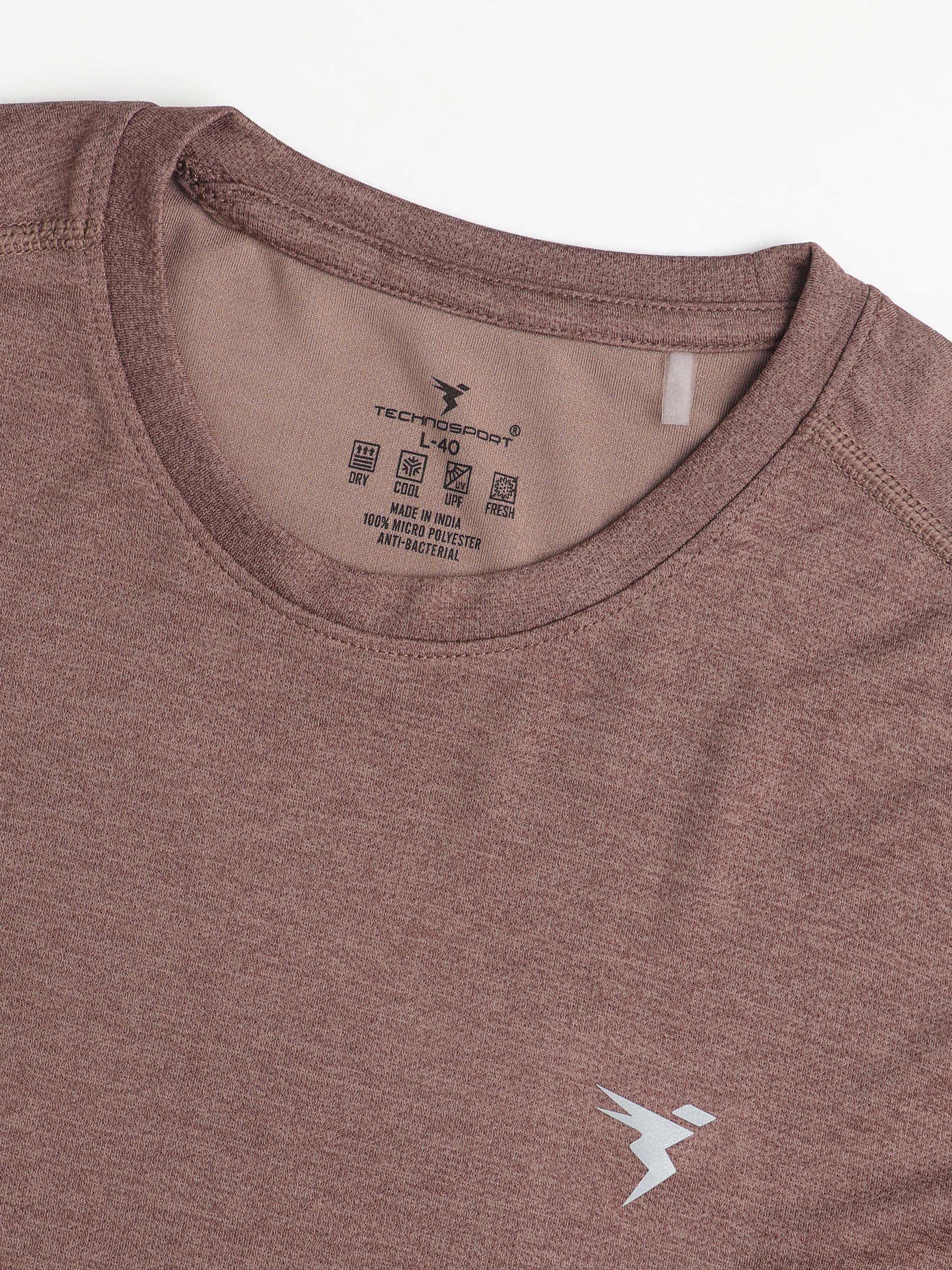 Technosport Melange Doule Cool Slim Fit Crew Neck Fullsleeve Tshirt - OR47 - OX BLOOD RED