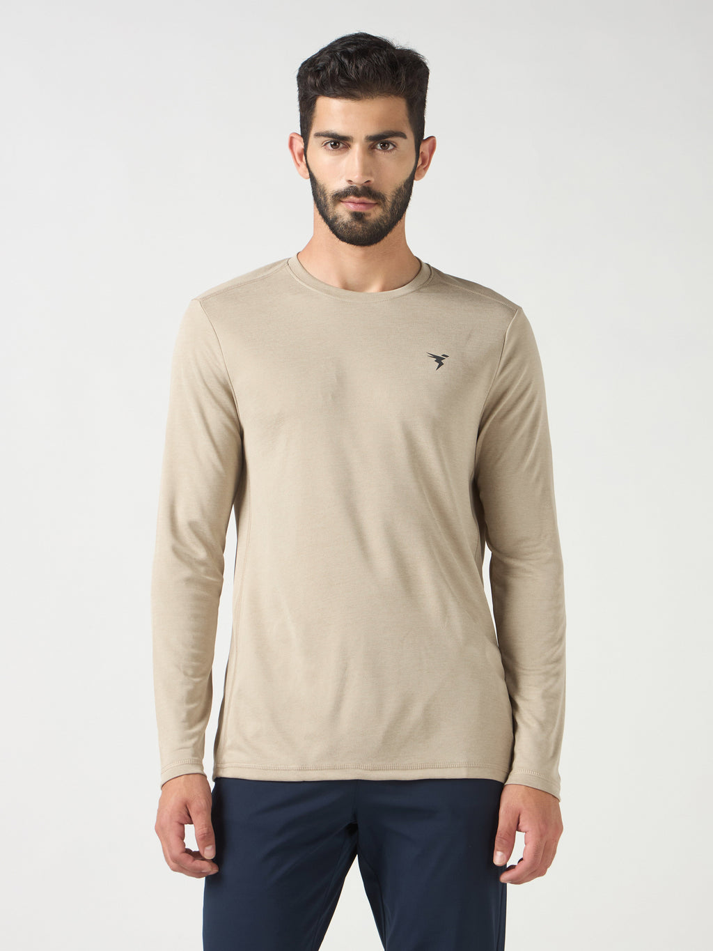 Technosport Melange Doule Cool Slim Fit Crew Neck Fullsleeve Tshirt - OR47 - OYSTER GRAY
