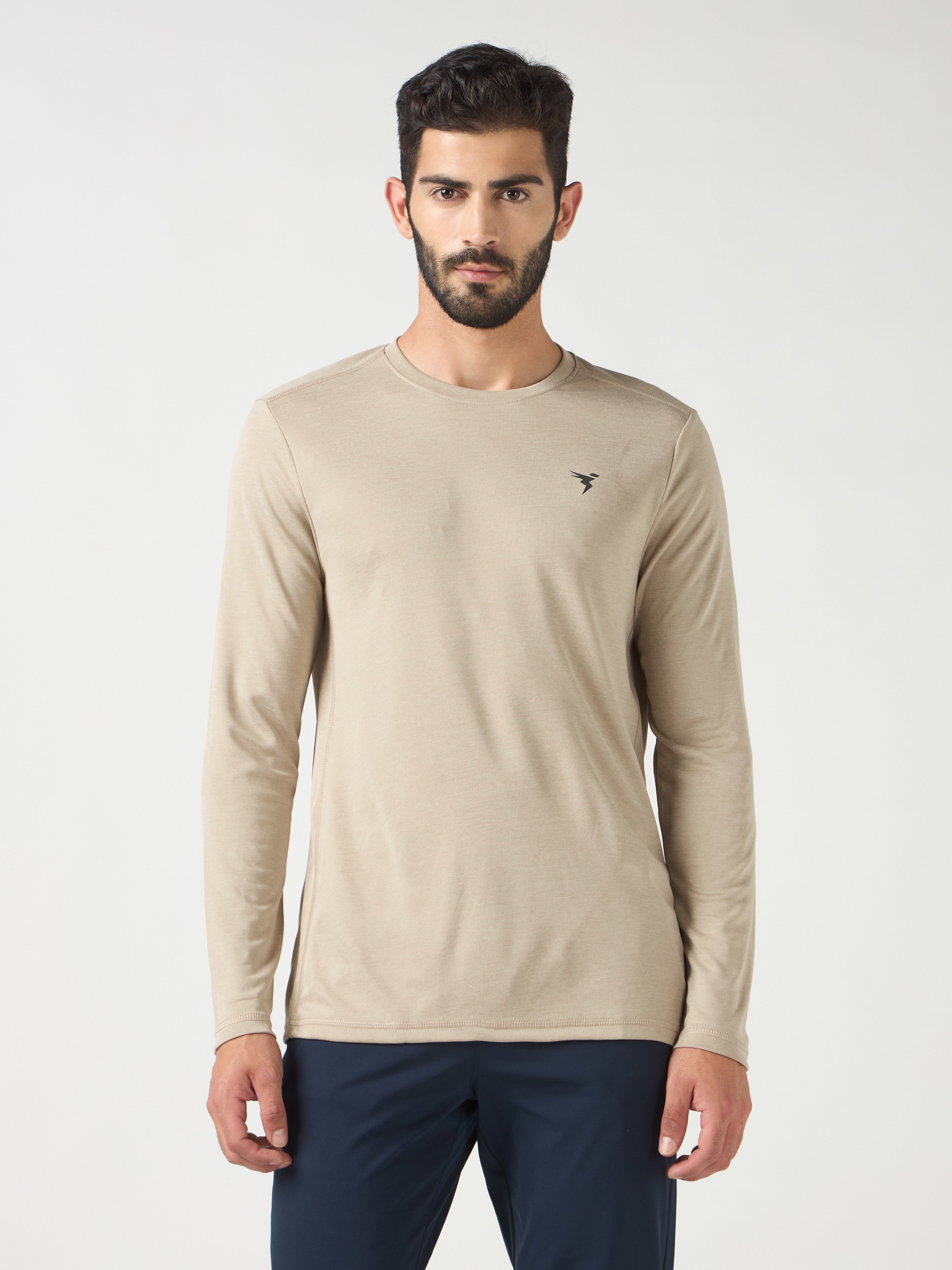 Technosport Melange Doule Cool Slim Fit Crew Neck Fullsleeve Tshirt - OR47 - OYSTER GRAY