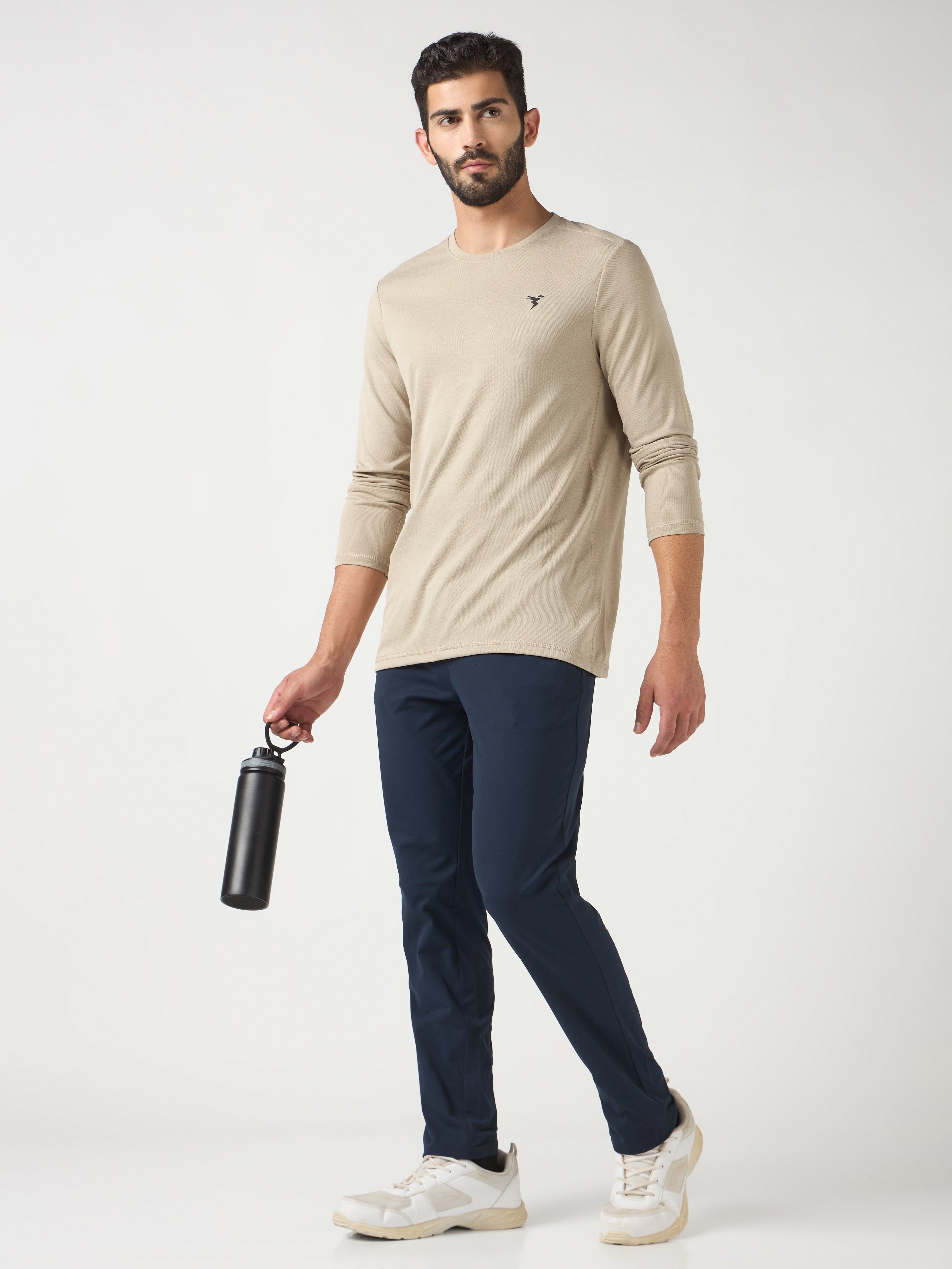 Technosport Melange Doule Cool Slim Fit Crew Neck Fullsleeve Tshirt - OR47 - OYSTER GRAY