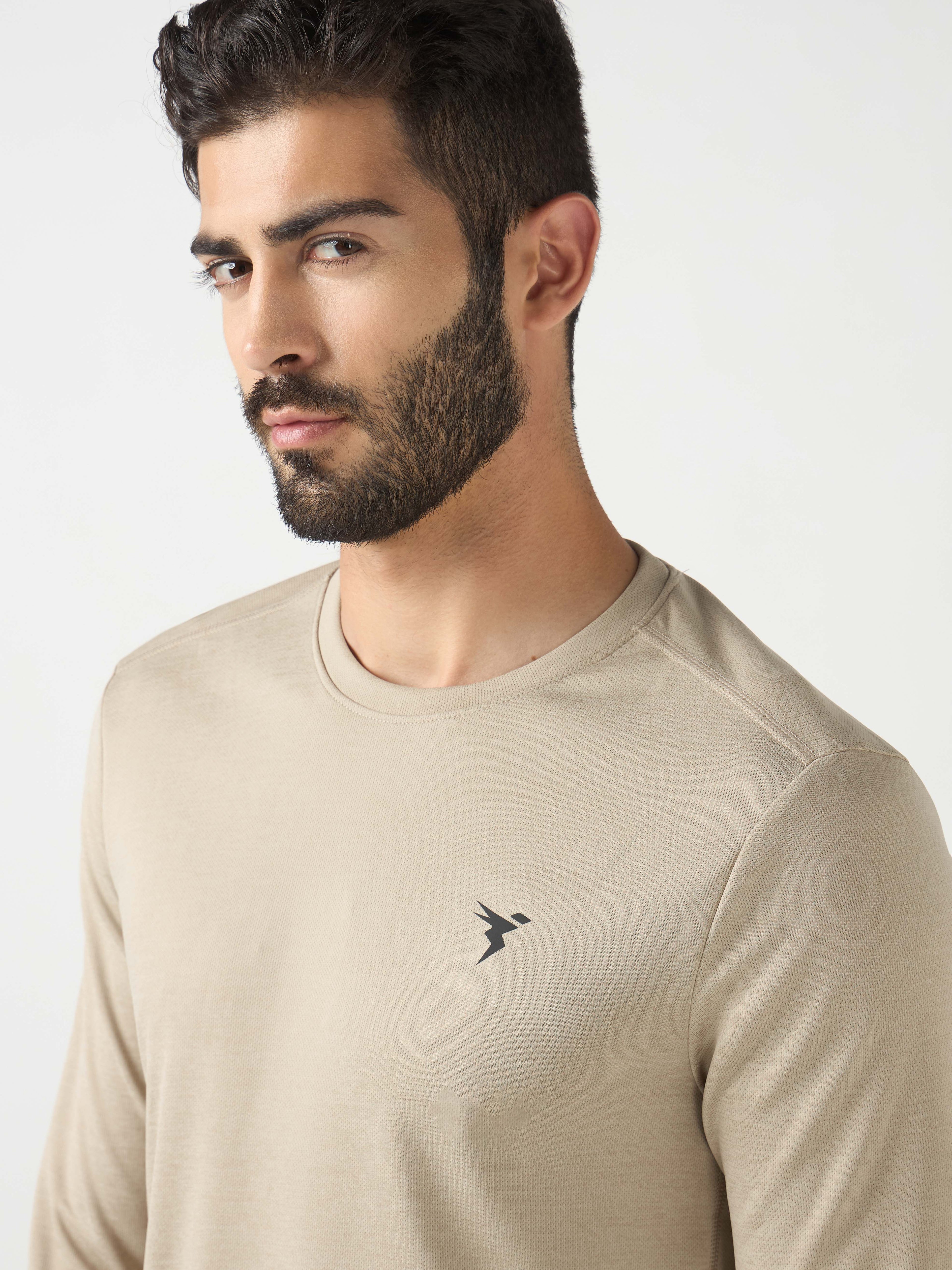 Technosport Melange Doule Cool Slim Fit Crew Neck Fullsleeve Tshirt - OR47 - OYSTER GRAY