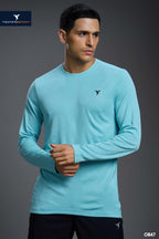 Technosport Melange Doule Cool Slim Fit Crew Neck Fullsleeve Tshirt - OR47 - SKY BLUE B