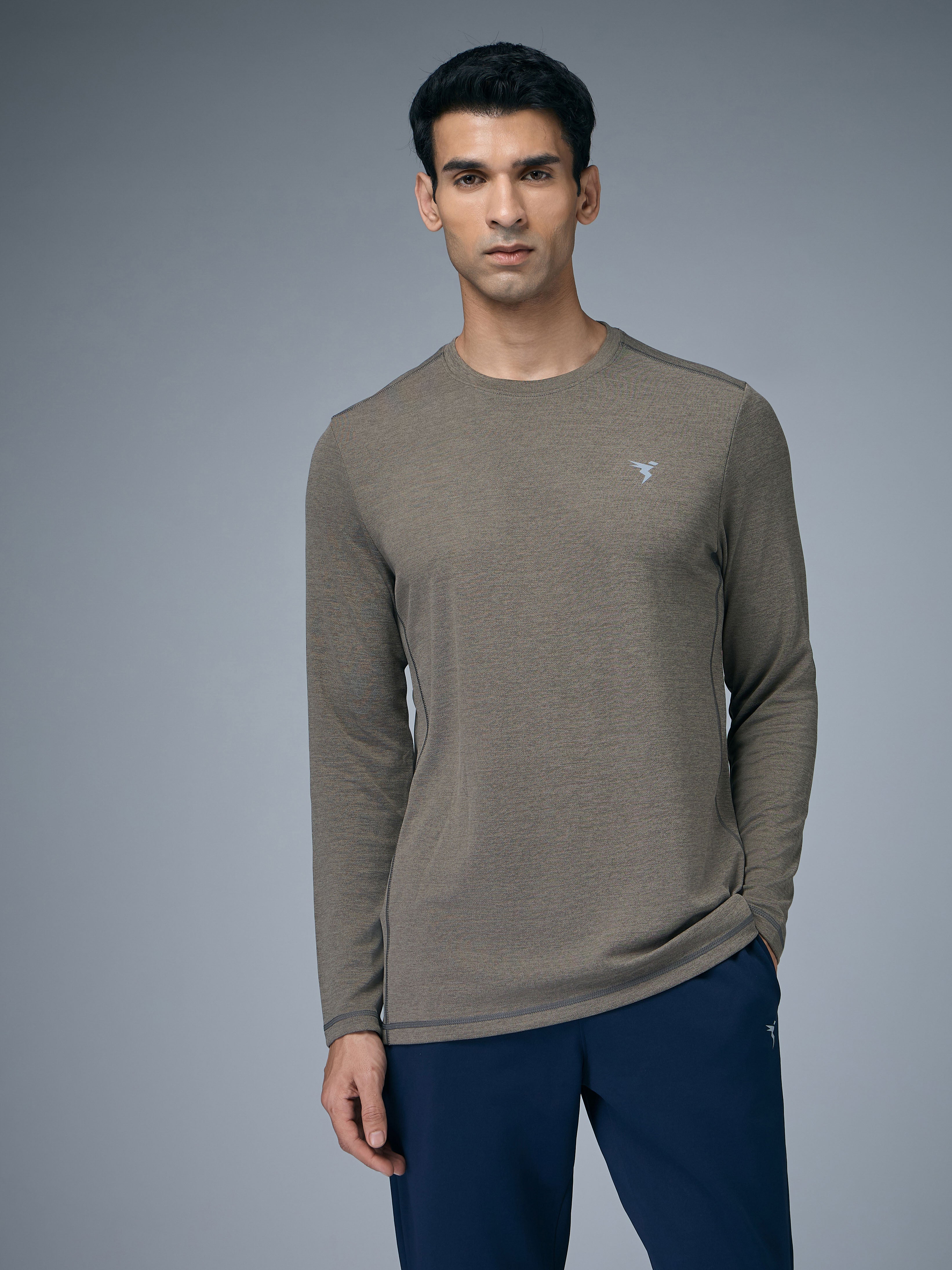 Technosport Melange Doule Cool Slim Fit Crew Neck Fullsleeve Tshirt - OR47 - SMOKEY OLIVE