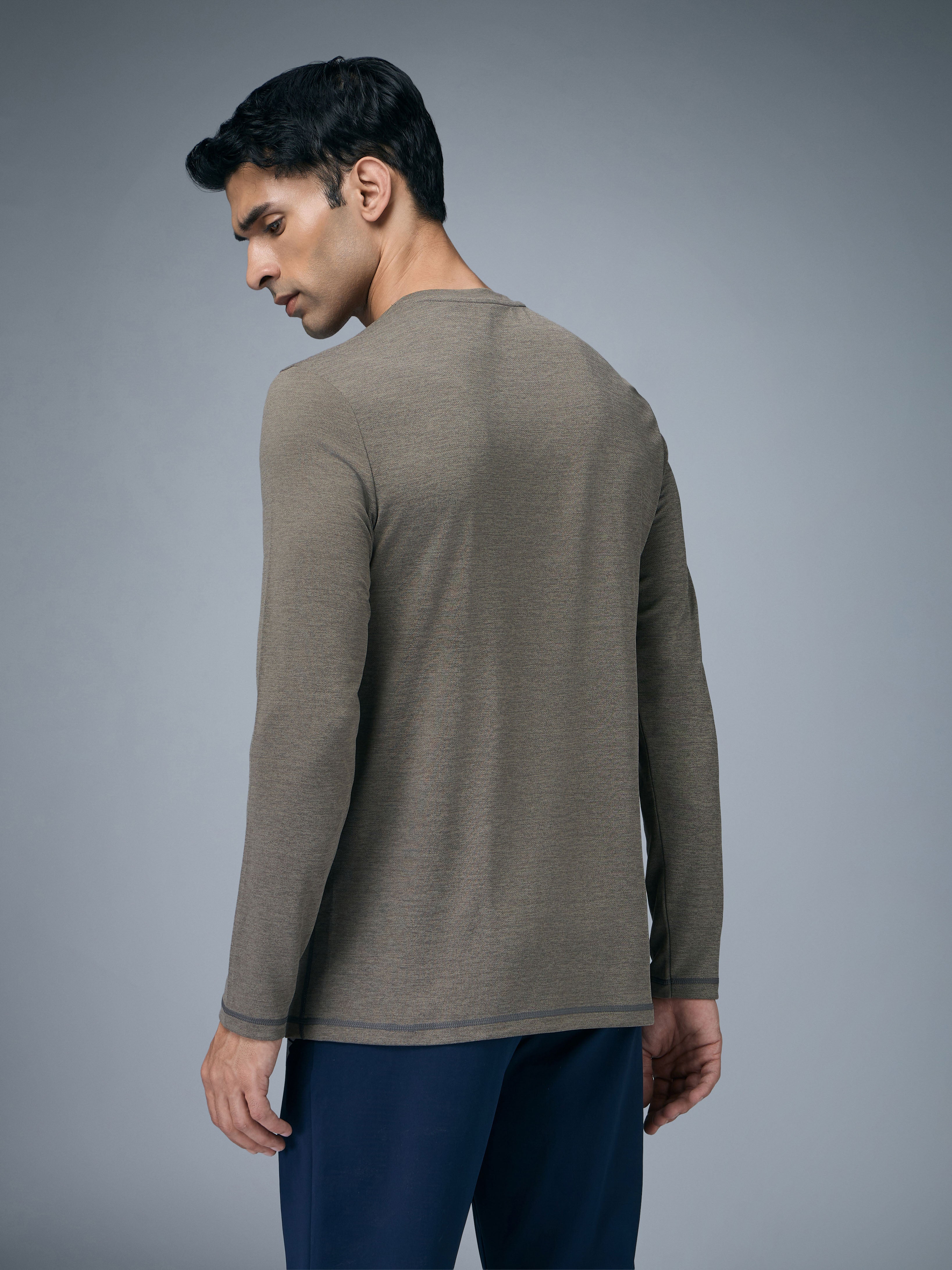 Technosport Melange Doule Cool Slim Fit Crew Neck Fullsleeve Tshirt - OR47 - SMOKEY OLIVE