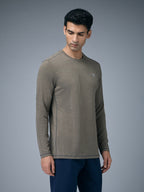 Technosport Melange Doule Cool Slim Fit Crew Neck Fullsleeve Tshirt - OR47 - SMOKEY OLIVE