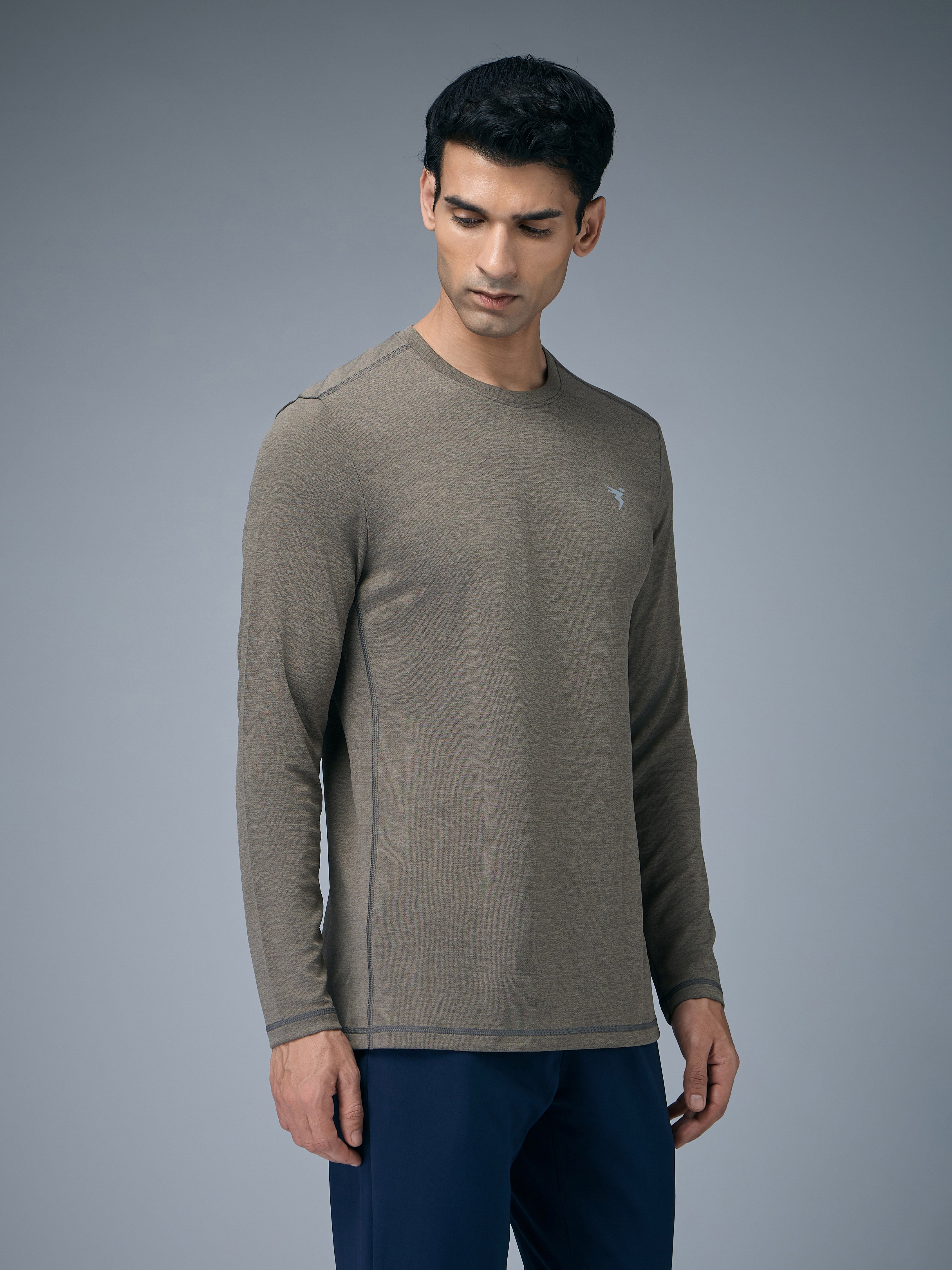 Technosport Melange Doule Cool Slim Fit Crew Neck Fullsleeve Tshirt - OR47 - SMOKEY OLIVE