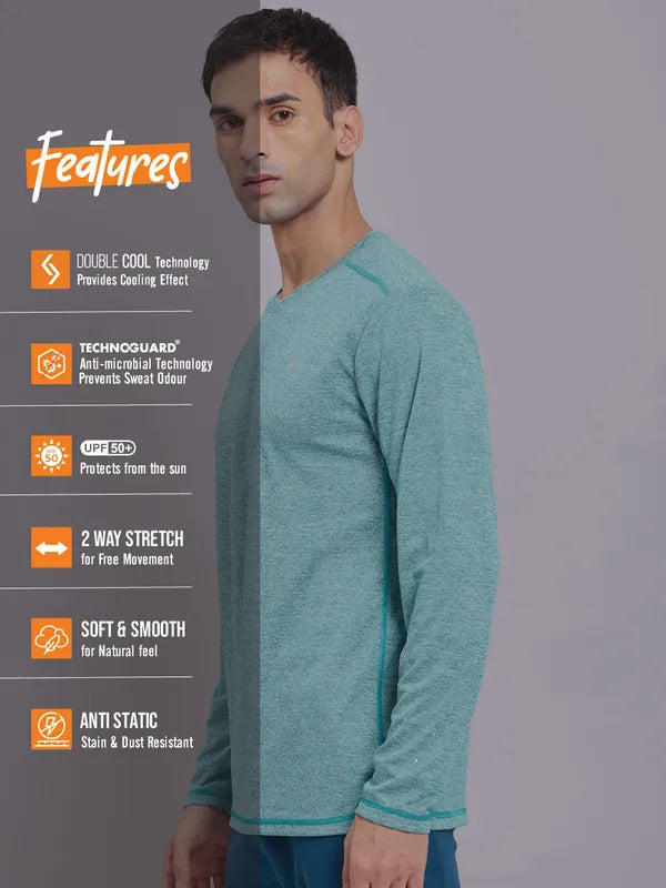 Technosport Melange Doule Cool Slim Fit Crew Neck Fullsleeve Tshirt - OR47 - TEAL B