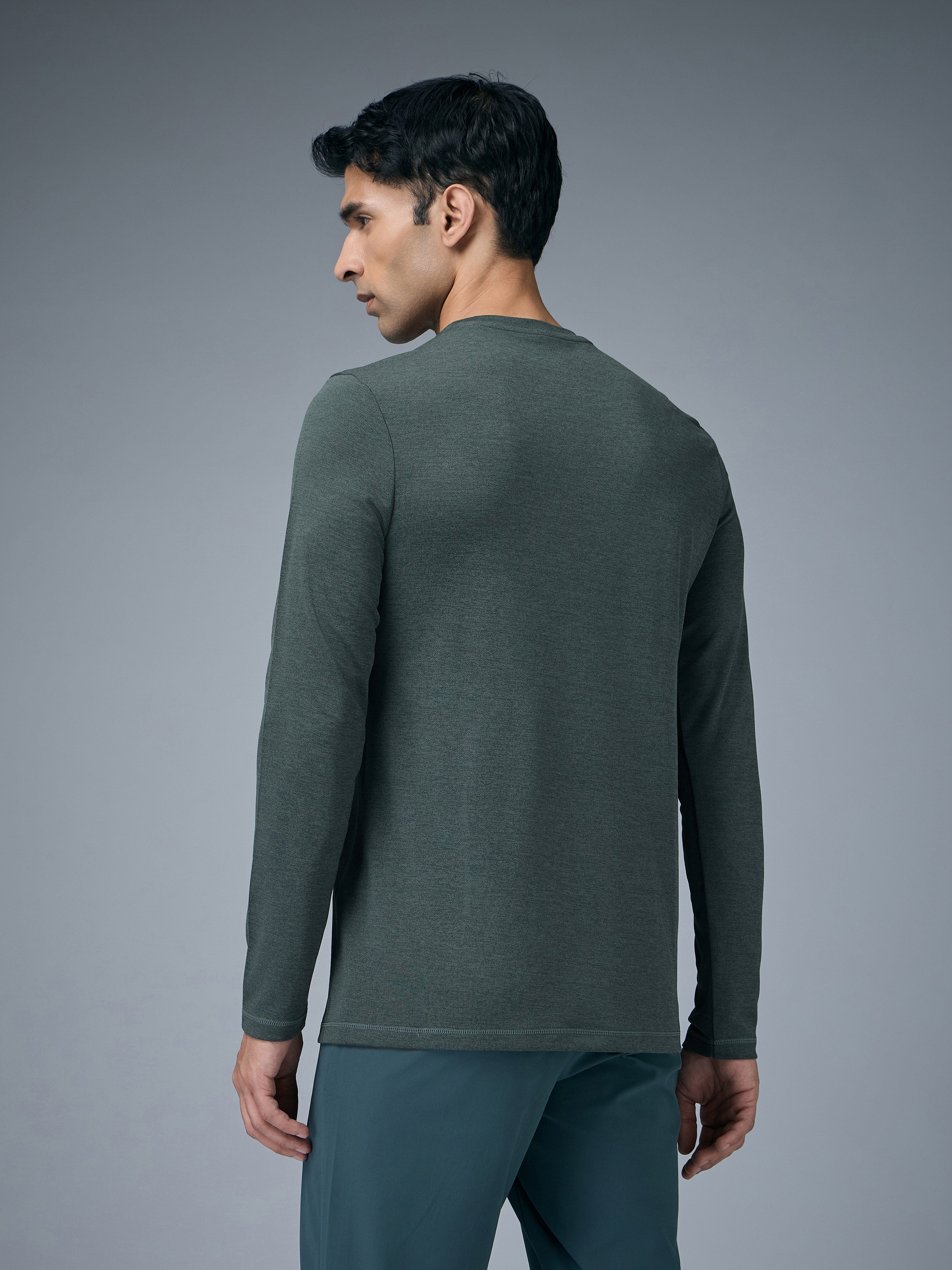 Technosport Melange Doule Cool Slim Fit Crew Neck Fullsleeve Tshirt - OR47 - TREKKING GREEN