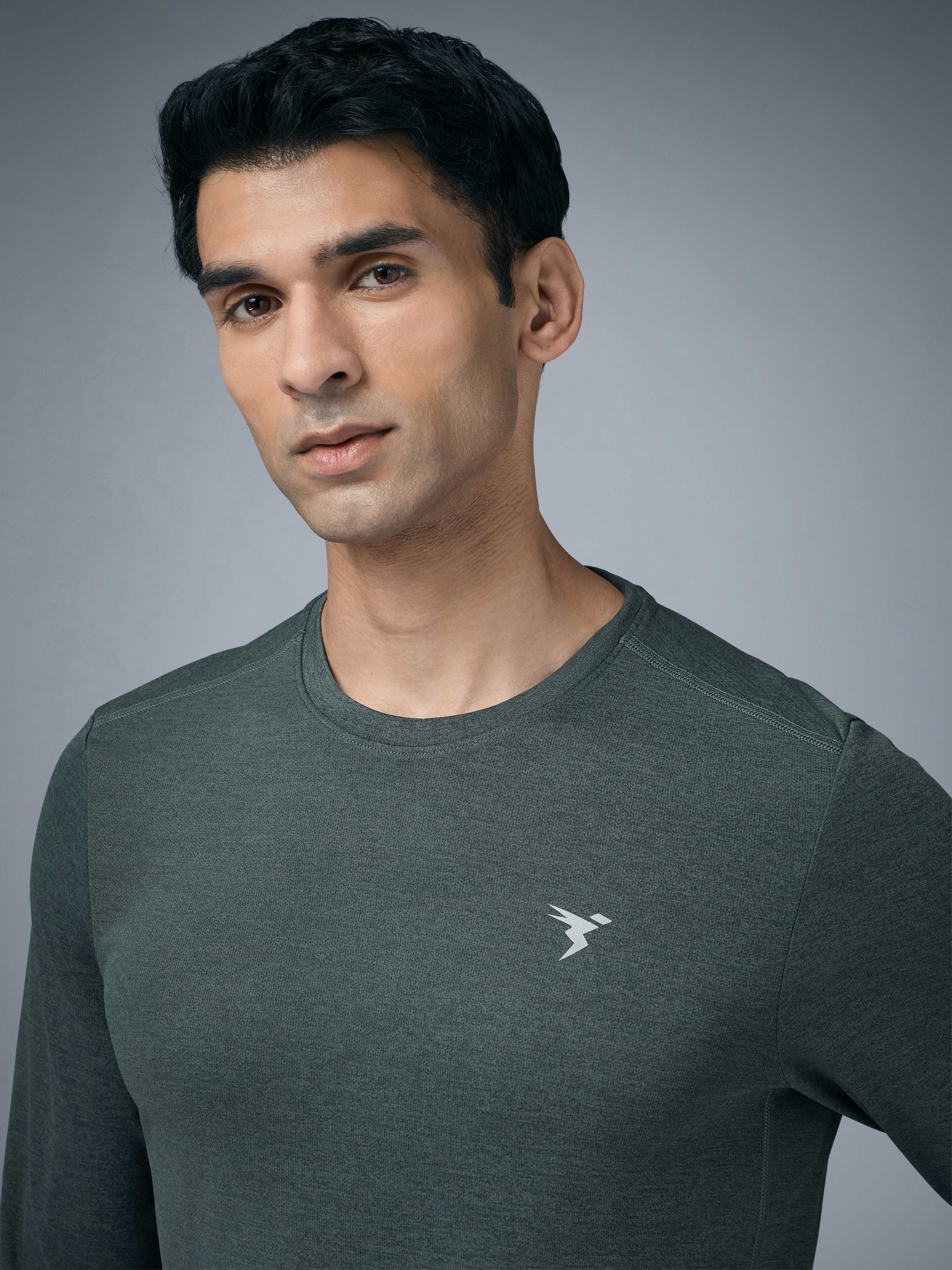 Technosport Melange Doule Cool Slim Fit Crew Neck Fullsleeve Tshirt - OR47 - TREKKING GREEN