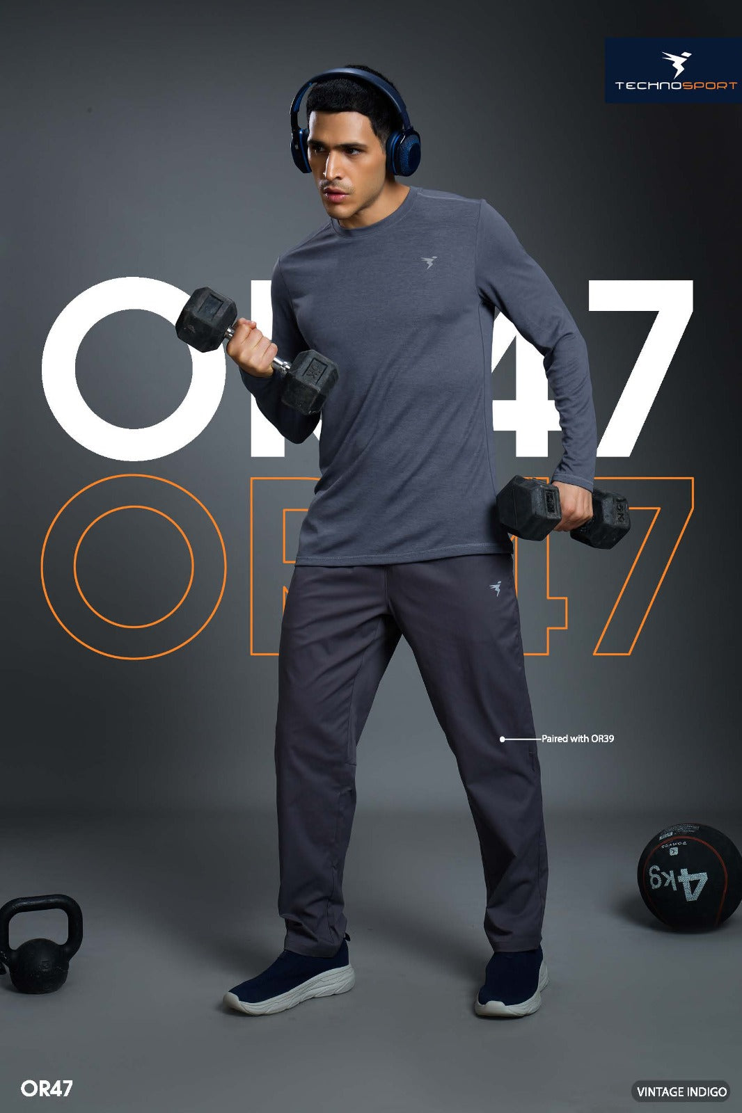 Technosport Melange Doule Cool Slim Fit Crew Neck Fullsleeve Tshirt - OR47 - VINTAGE INDIGO