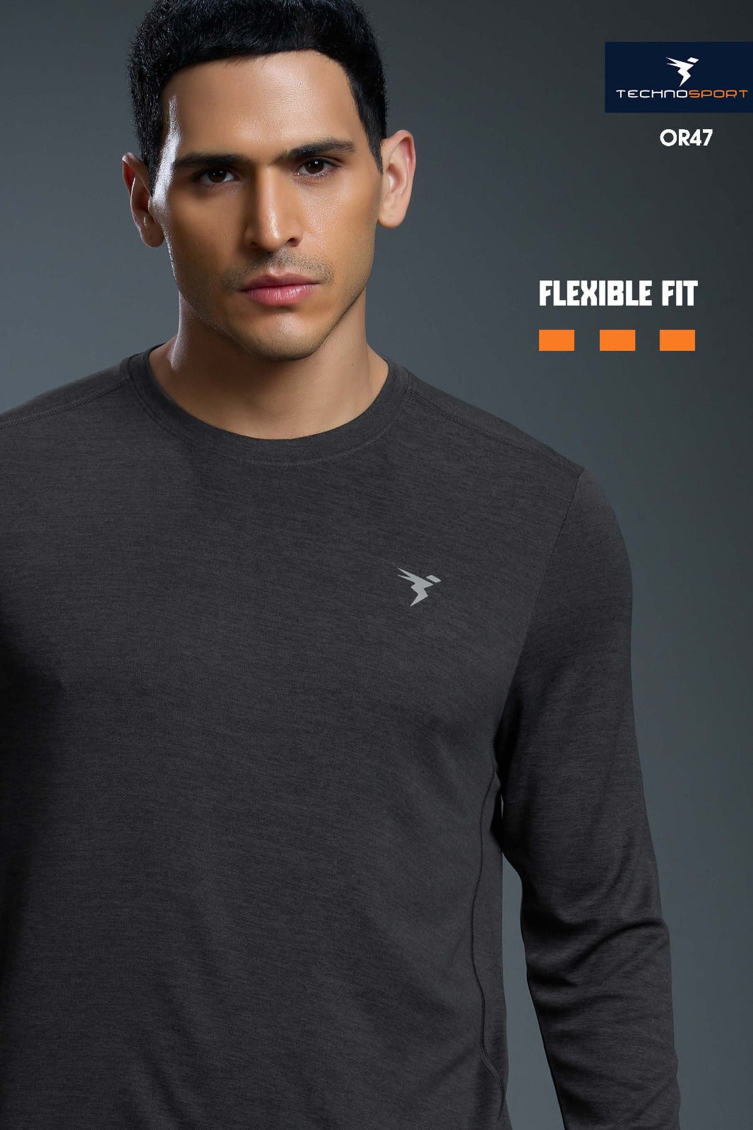 Technosport Melange Doule Cool Slim Fit Crew Neck Fullsleeve Tshirt - OR47 - VINTAGE INDIGO