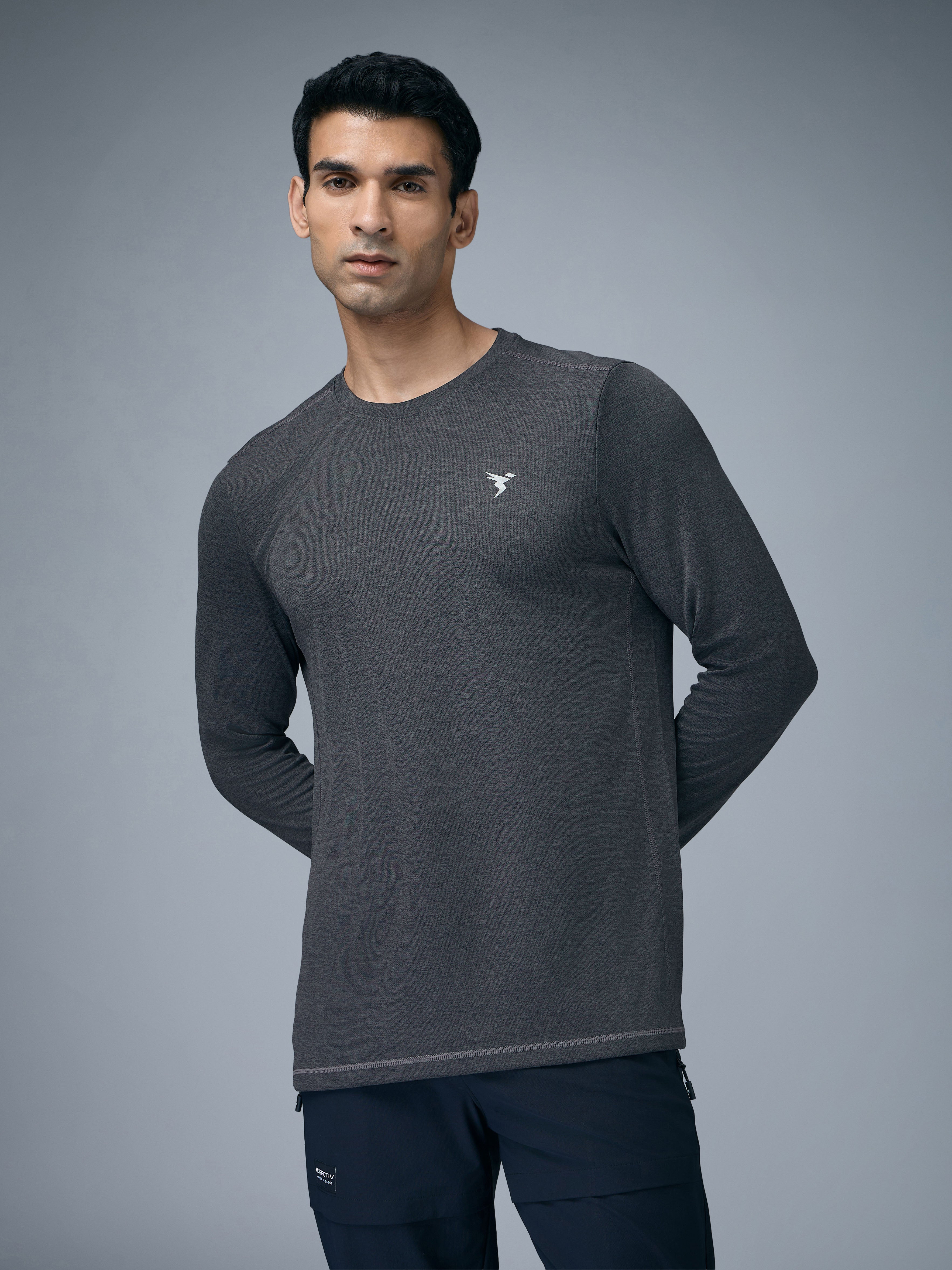 Technosport Melange Doule Cool Slim Fit Crew Neck Fullsleeve Tshirt - OR47 - WOODLAND GRAY