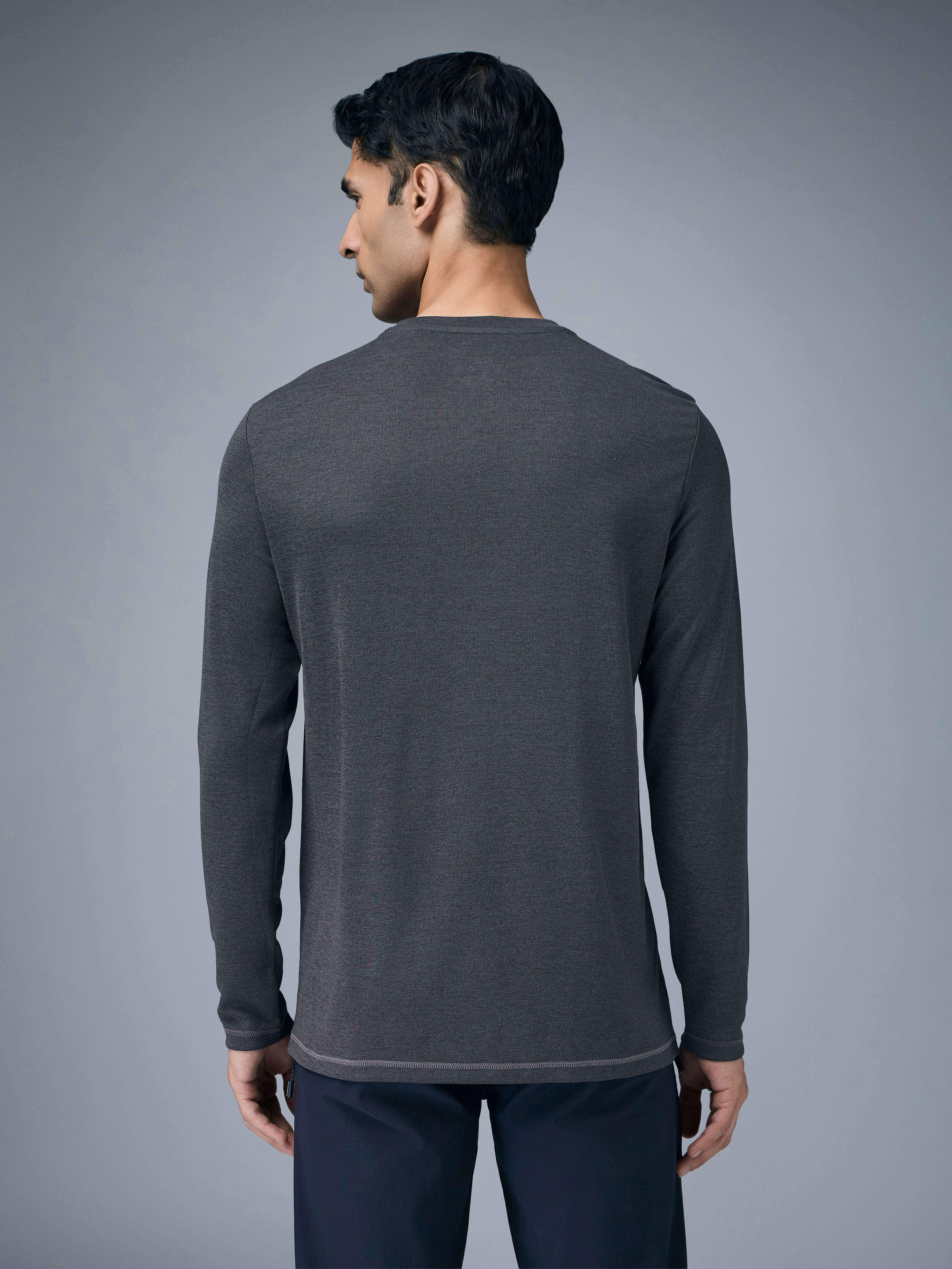 Technosport Melange Doule Cool Slim Fit Crew Neck Fullsleeve Tshirt - OR47 - WOODLAND GRAY
