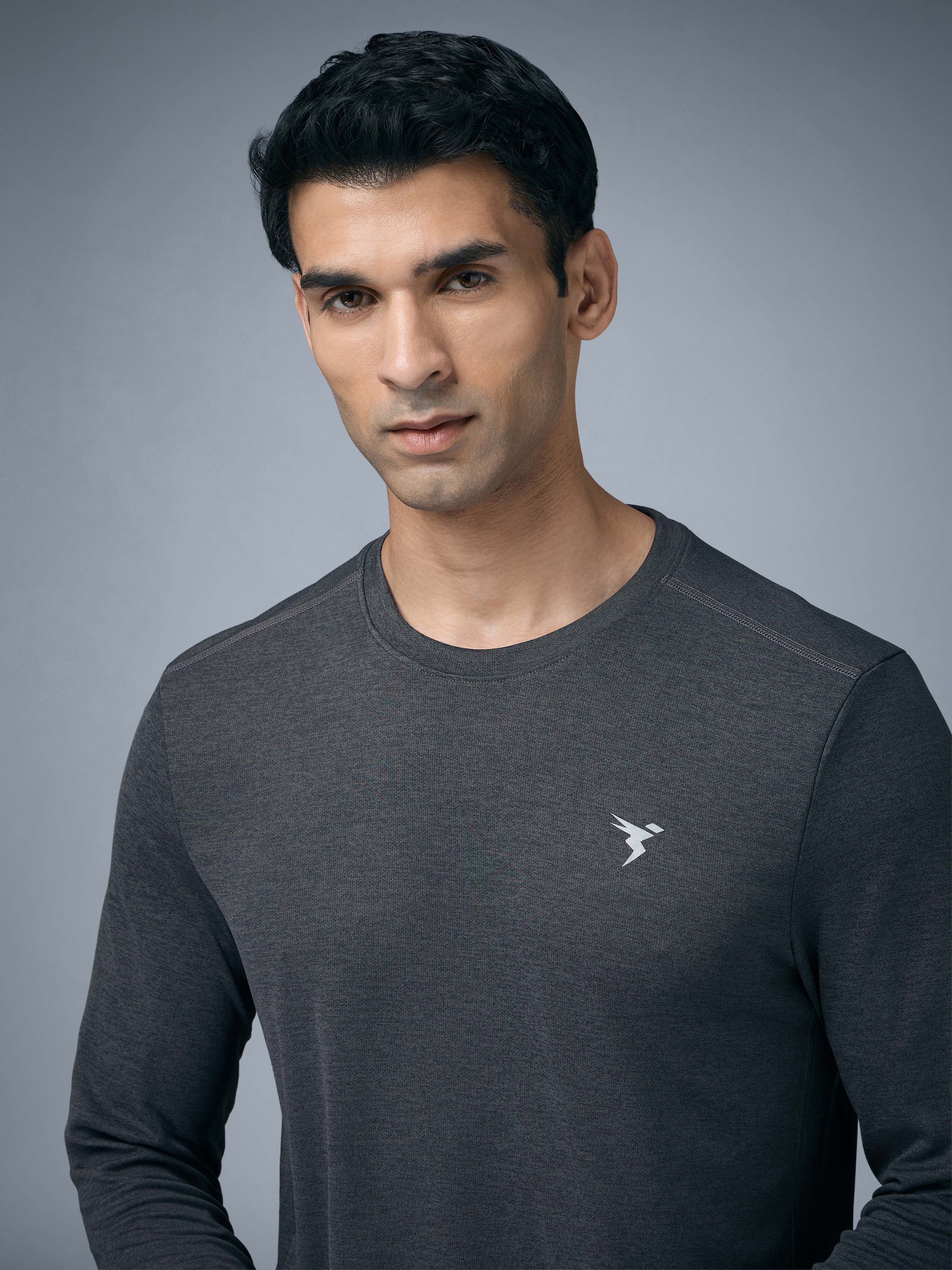 Technosport Melange Doule Cool Slim Fit Crew Neck Fullsleeve Tshirt - OR47 - WOODLAND GRAY