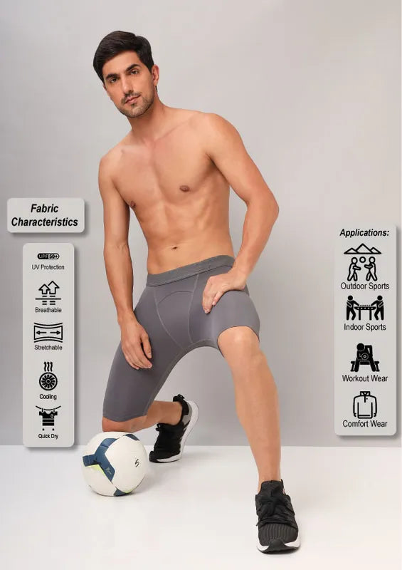 Technosport Men Solid Compression Tights (Elasto Plus) - OR59 - IRON GREY