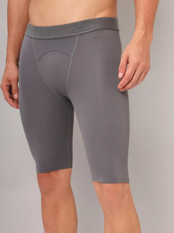 Technosport Men Solid Compression Tights (Elasto Plus) - OR59 - IRON GREY
