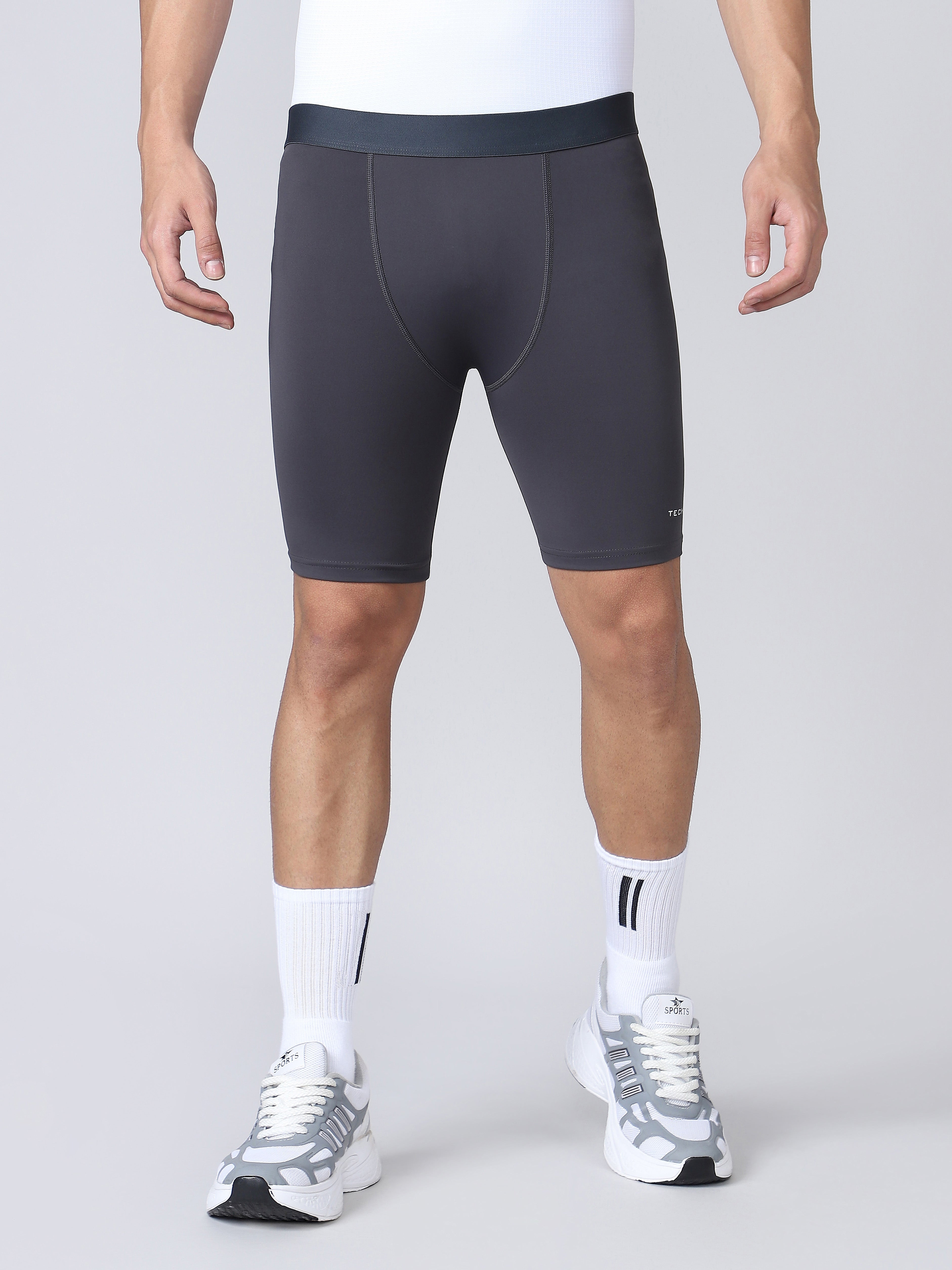 Technosport Men Solid Compression Tights (Elasto Plus) - OR59 - WOODLAND GRAY