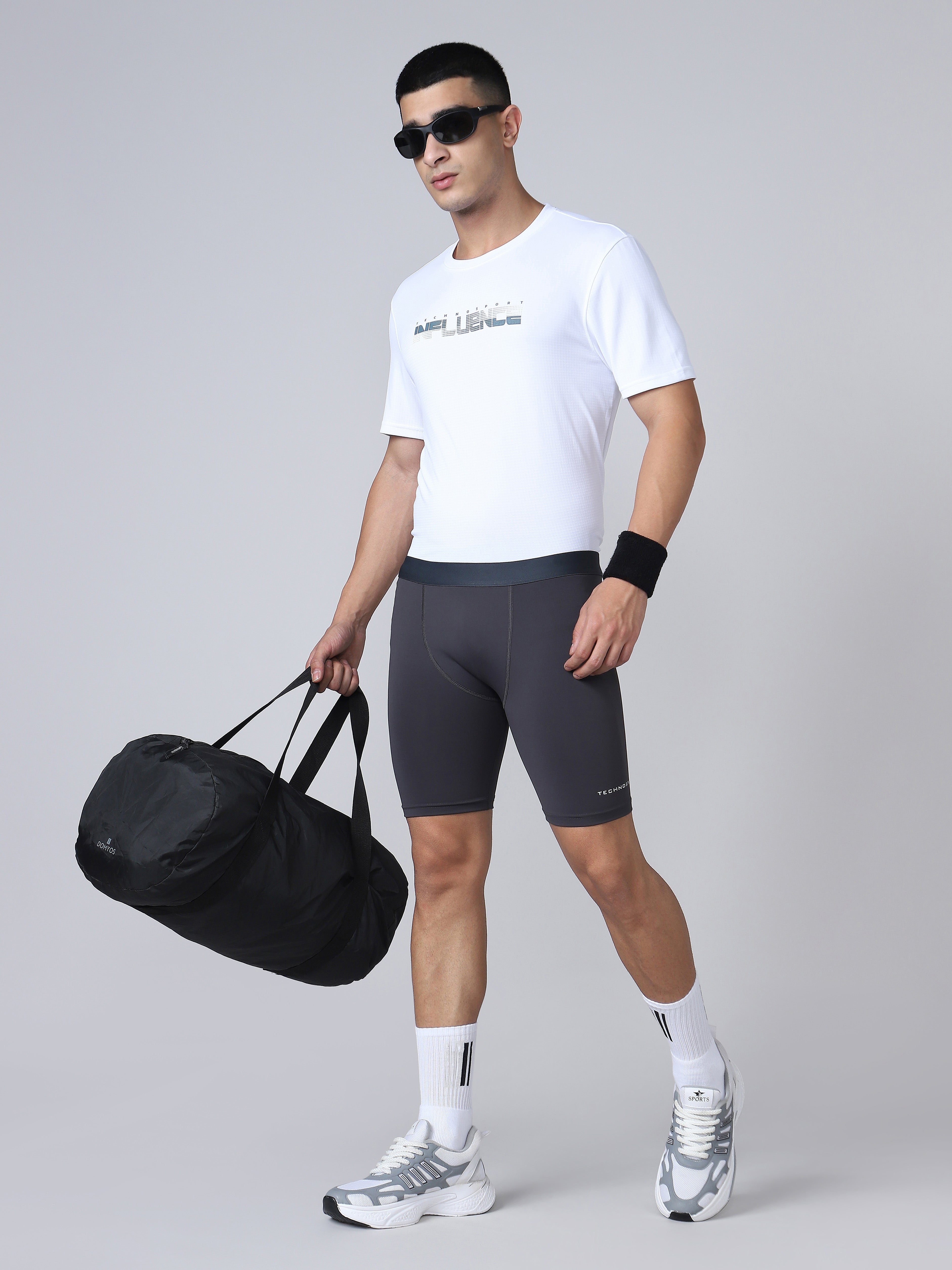 Technosport Men Solid Compression Tights (Elasto Plus) - OR59 - WOODLAND GRAY