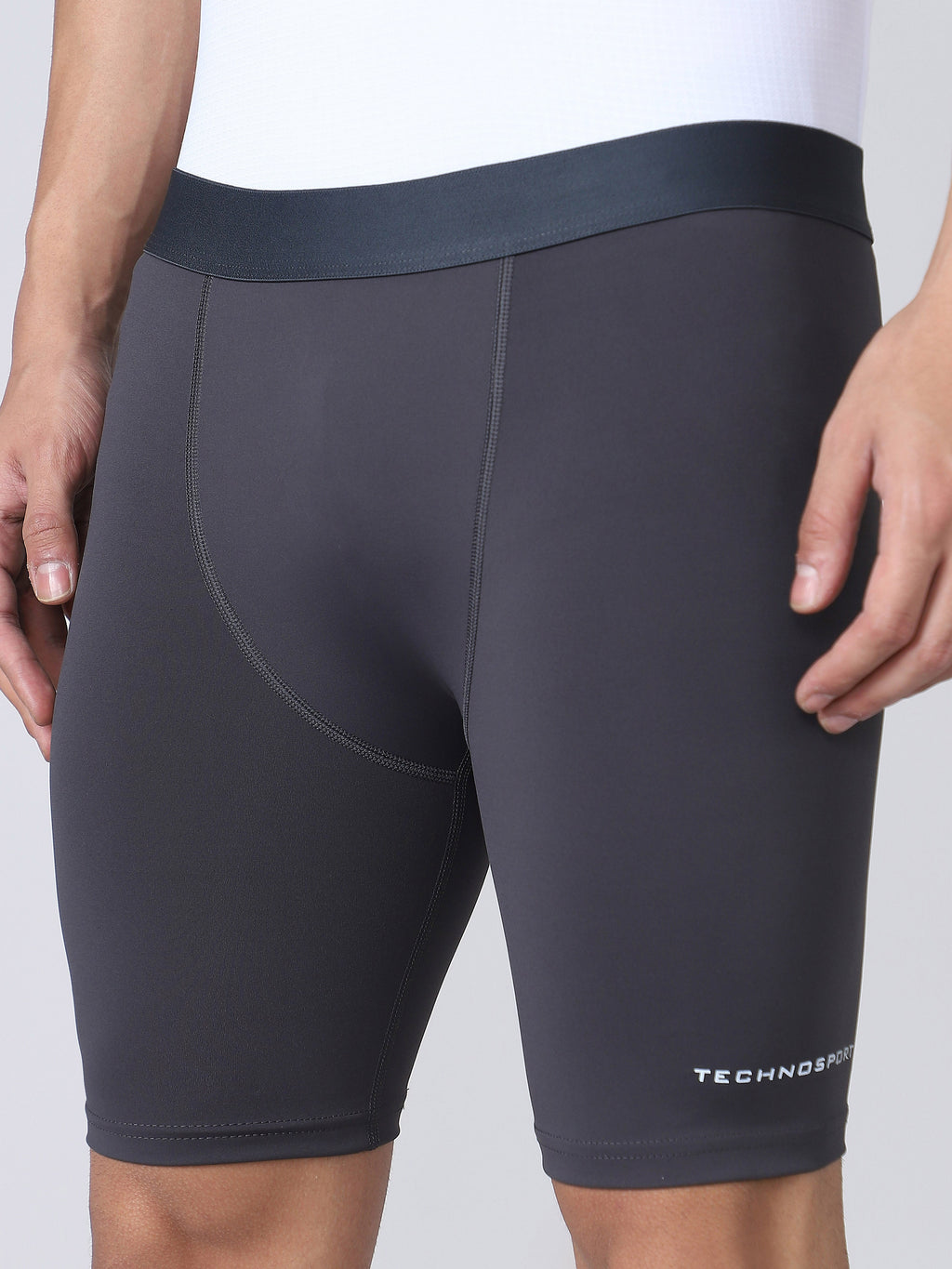 Technosport Men Solid Compression Tights (Elasto Plus) - OR59 - WOODLAND GRAY