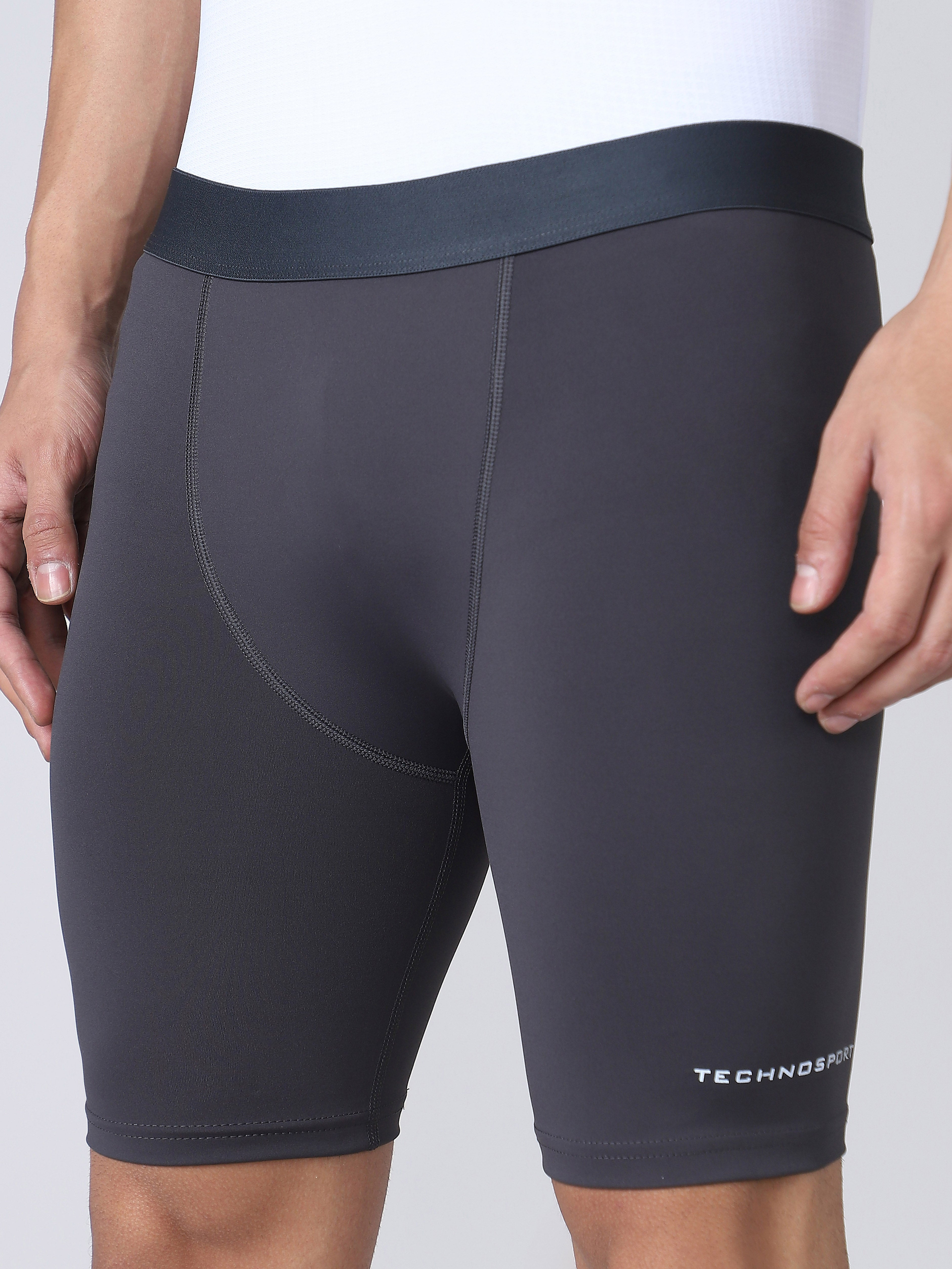 Technosport Men Solid Compression Tights (Elasto Plus) - OR59 - WOODLAND GRAY