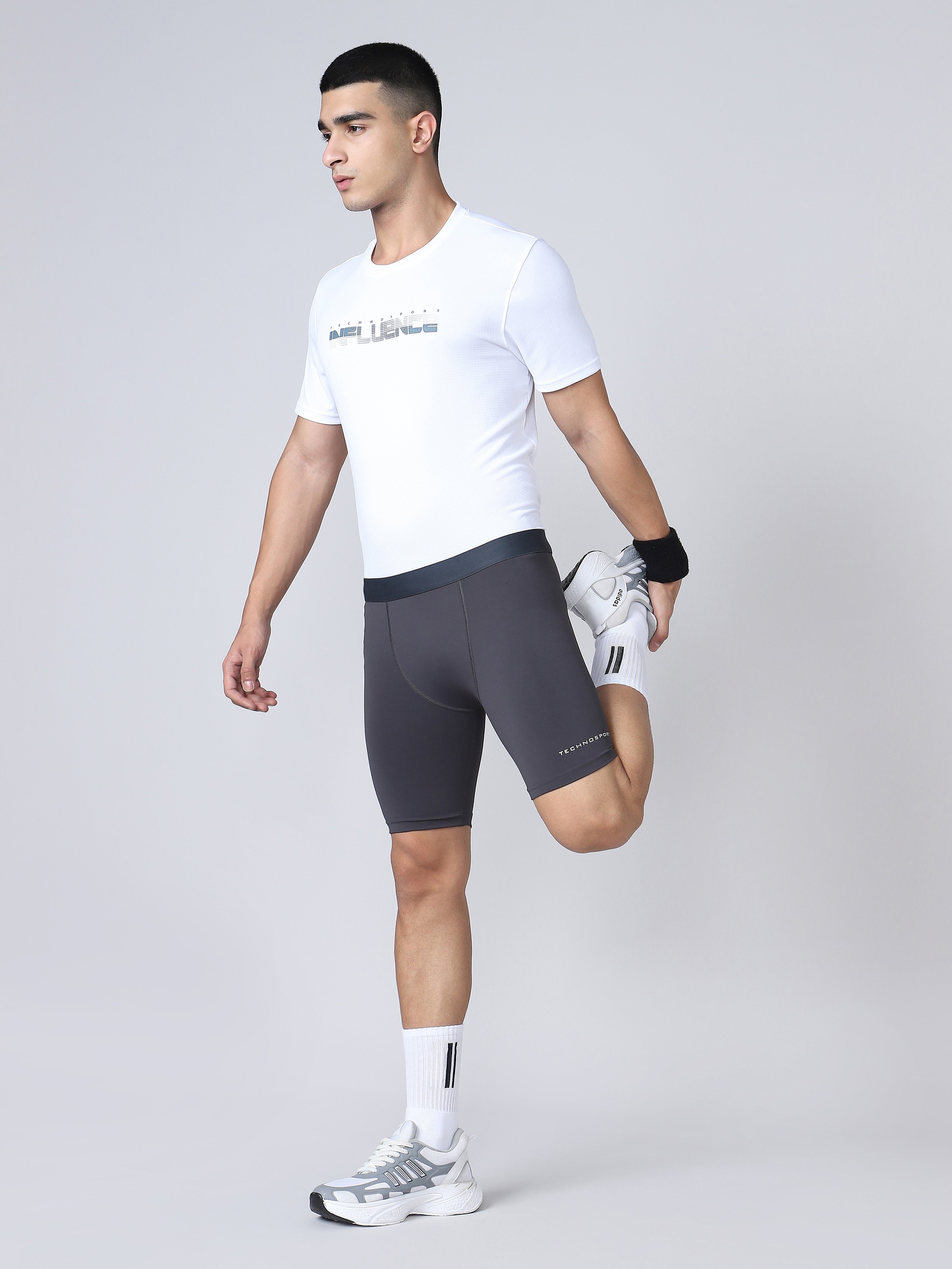Technosport Men Solid Compression Tights (Elasto Plus) - OR59 - WOODLAND GRAY