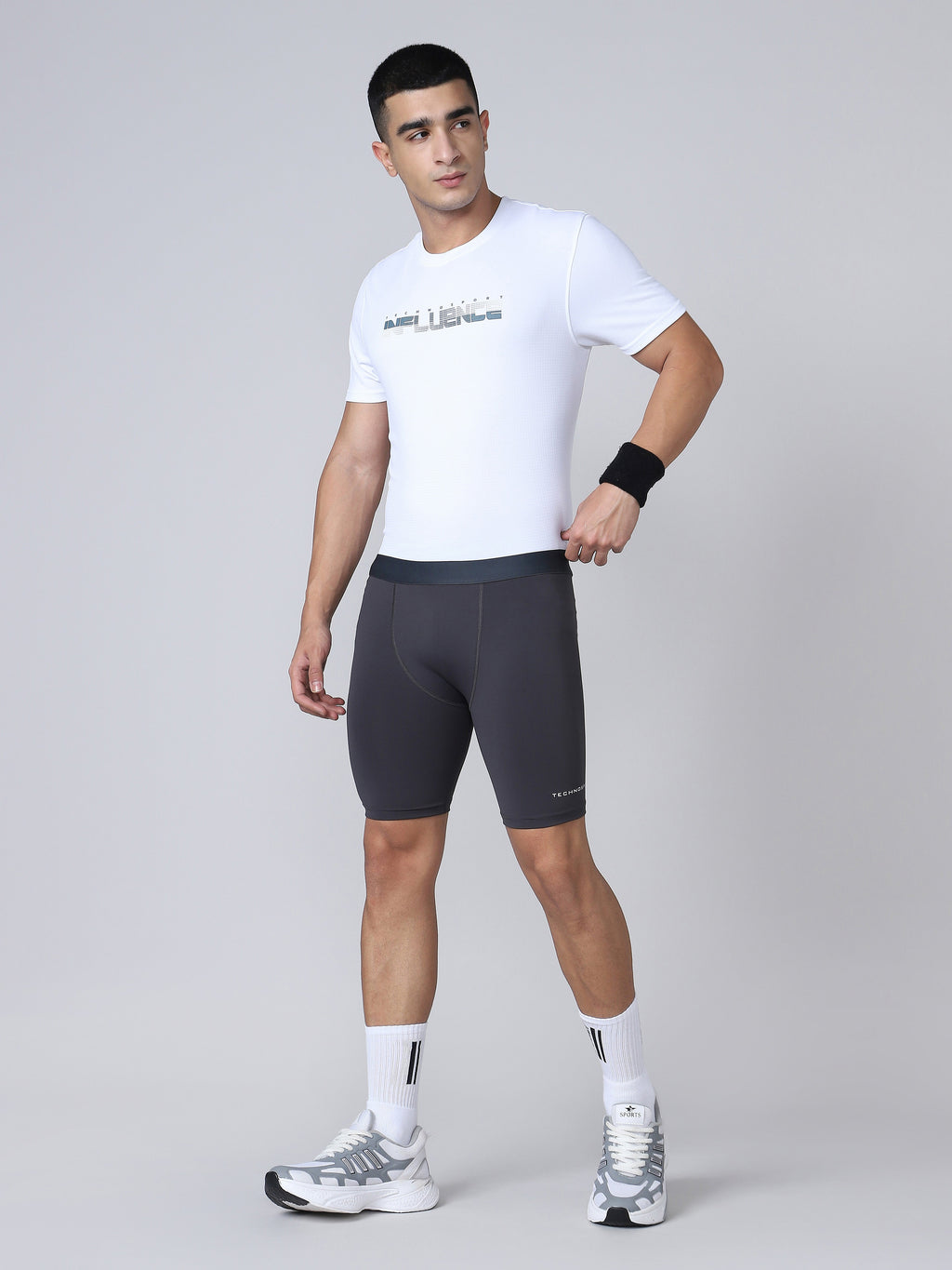 Technosport Men Solid Compression Tights (Elasto Plus) - OR59 - WOODLAND GRAY