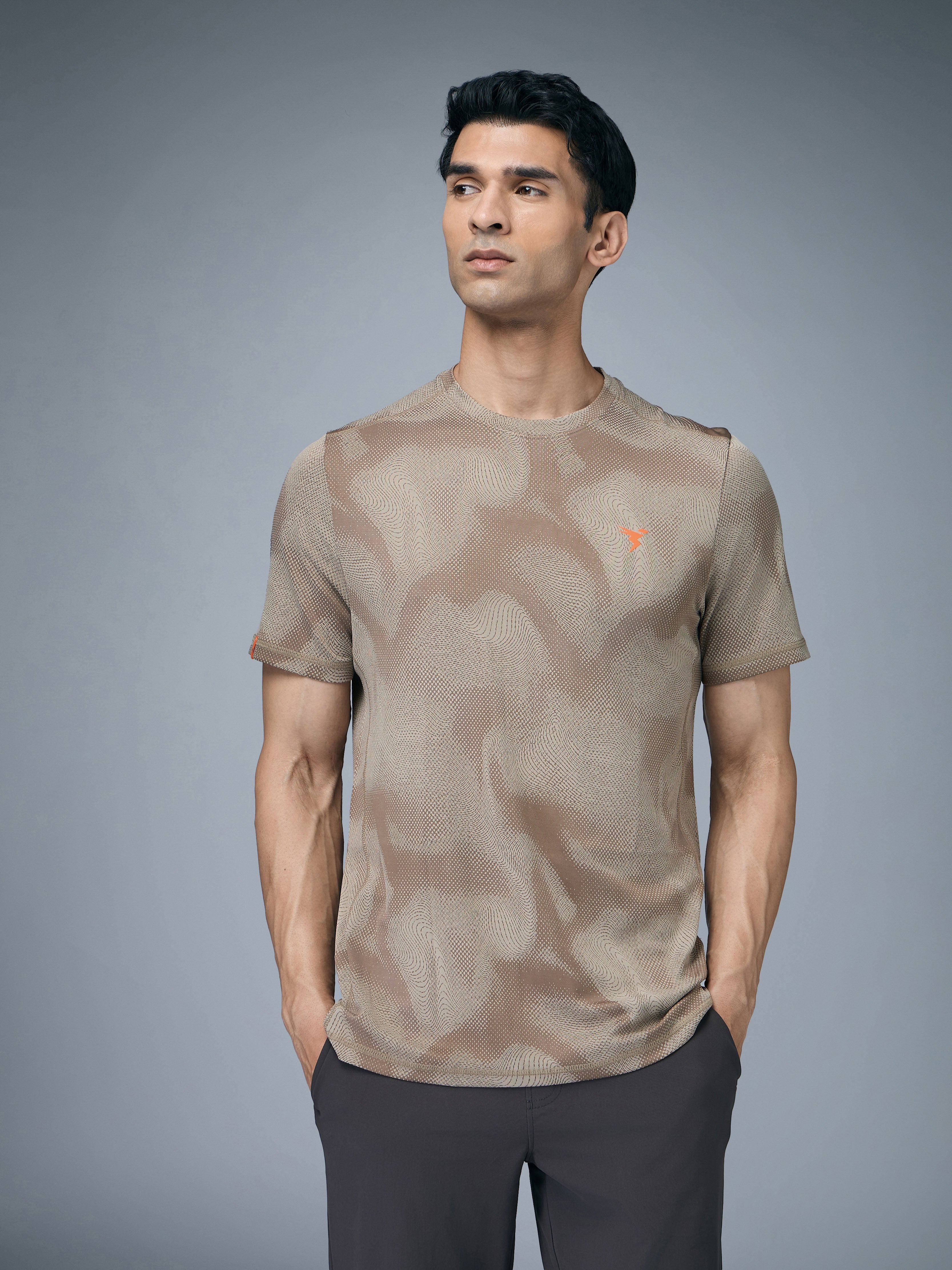 Technosport Crew Neck Tshirt (Double Cool) - OR60 - KHAKI
