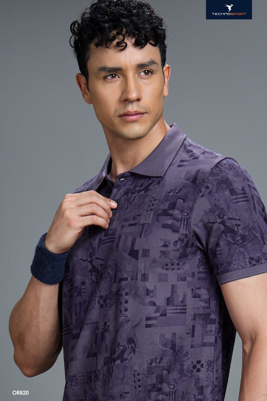 Technosport Polo TShirt Printed (Matpiq) - OR820 - GRAPE VINE