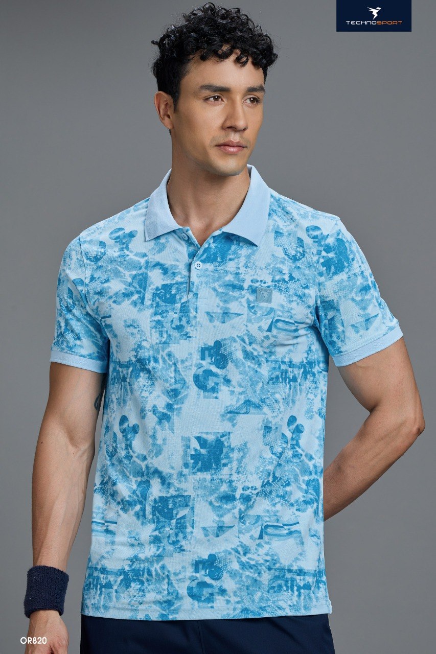 Technosport Polo TShirt Printed (Matpiq) - OR820 - SKY BLUE