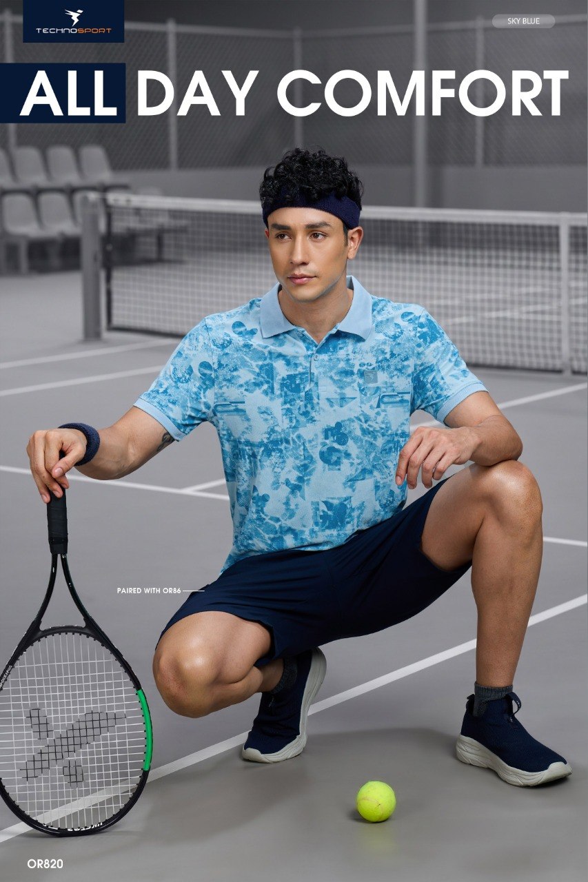Technosport Polo TShirt Printed (Matpiq) - OR820 - SKY BLUE