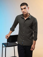 Technosport Men Solid Shirt (LS Lytra) - P823 - BLACK OLIVE
