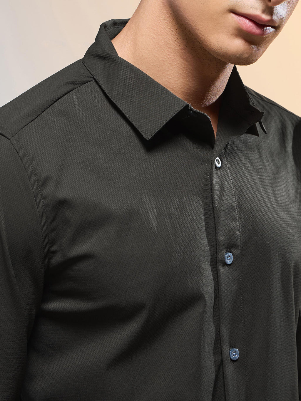 Technosport Men Solid Shirt (LS Lytra) - P823 - BLACK OLIVE