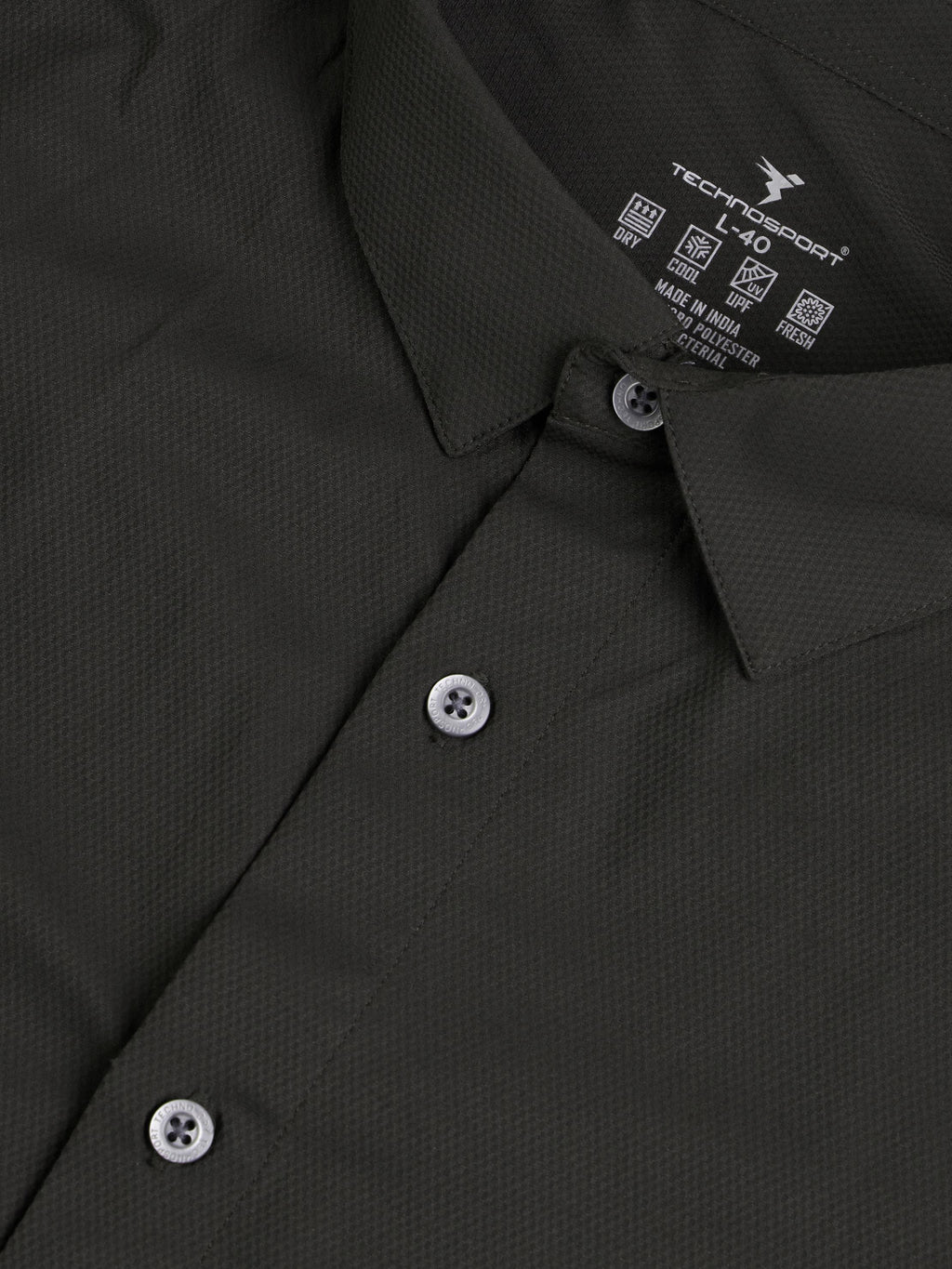 Technosport Men Solid Shirt (LS Lytra) - P823 - BLACK OLIVE