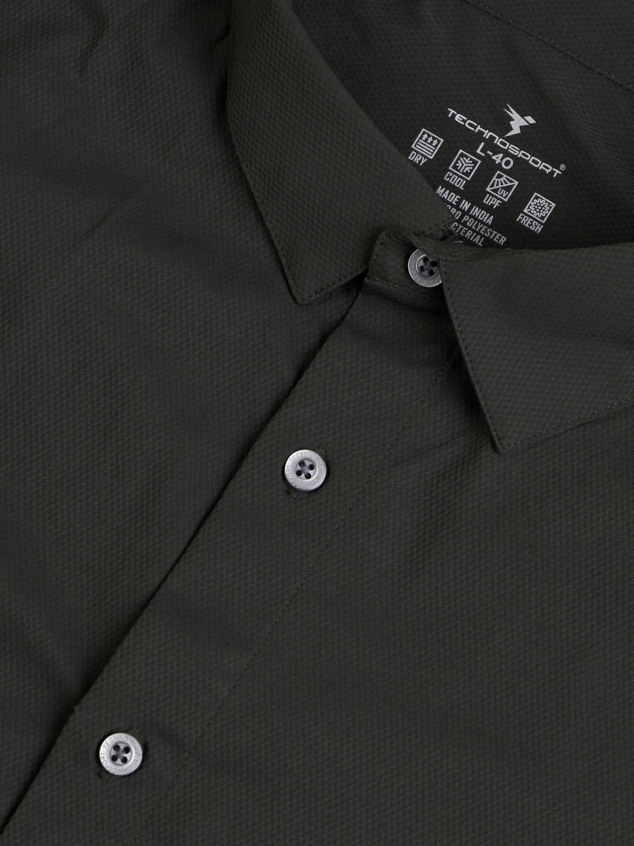 Technosport Men Solid Shirt (LS Lytra) - P823 - BLACK OLIVE