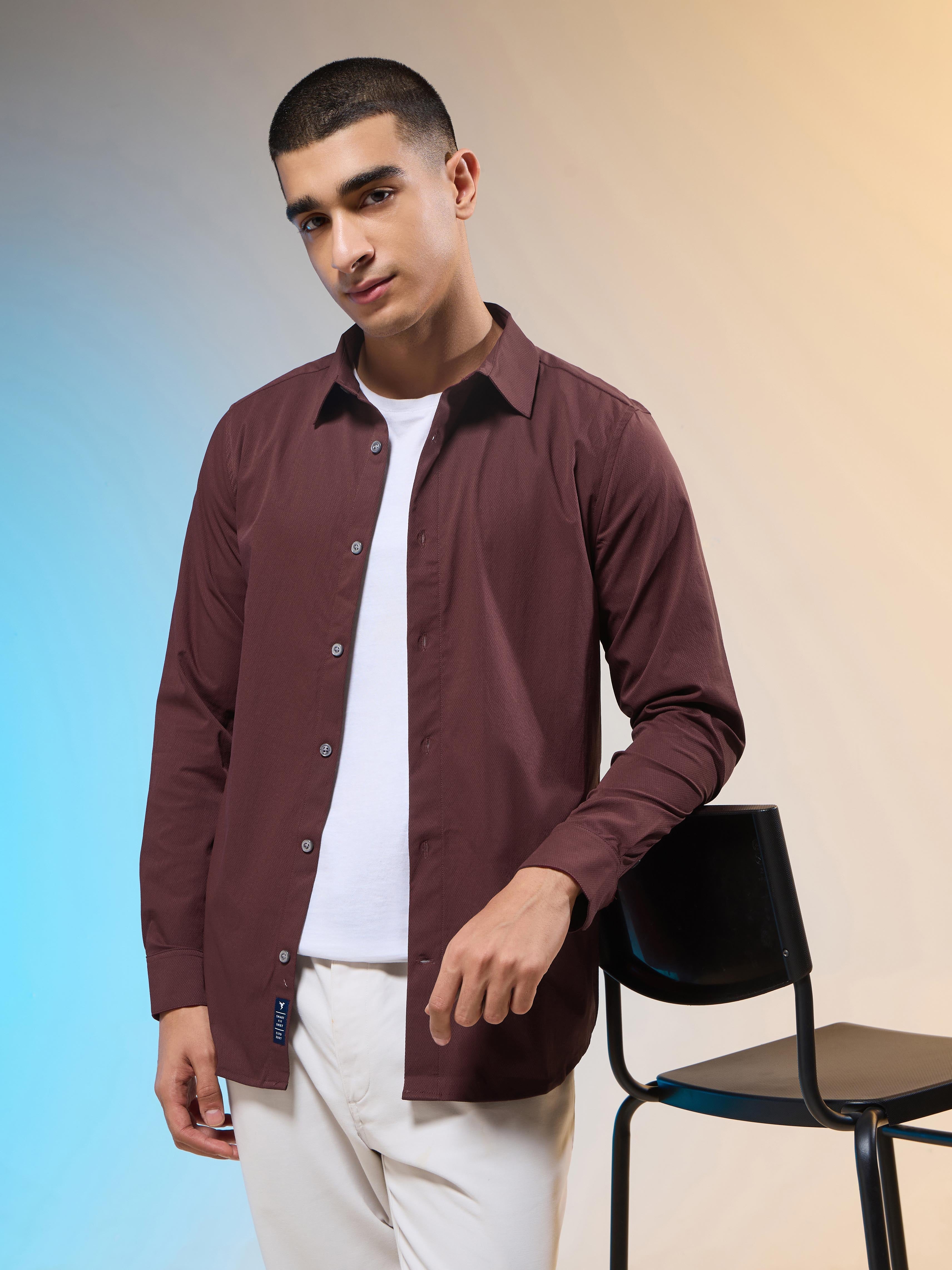 Technosport Men Solid Shirt (LS Lytra) - P823 - CHOCOLATE TRUFFLE